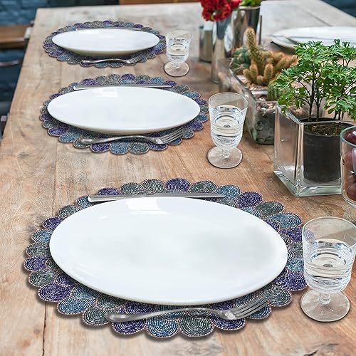 Miniatura 5 de Decozen Manteles Individuales Redondos, Juego de 2 - Platos Base de 15 Pulgadas con Cuentas para Decoraciones del Día de las Madres, Boda, Cocina,