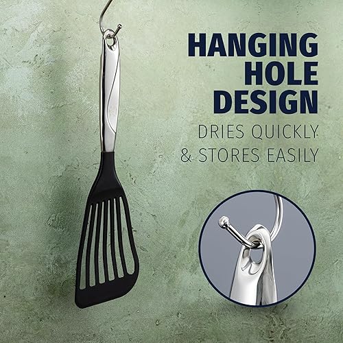 Miniatura 10 de Zulay Kitchen Colador de acero inoxidable de 15.4 pulgadas  Cuchara de malla de alambre en espiral con mango largo  Cucharas ranuradas reforzadas de