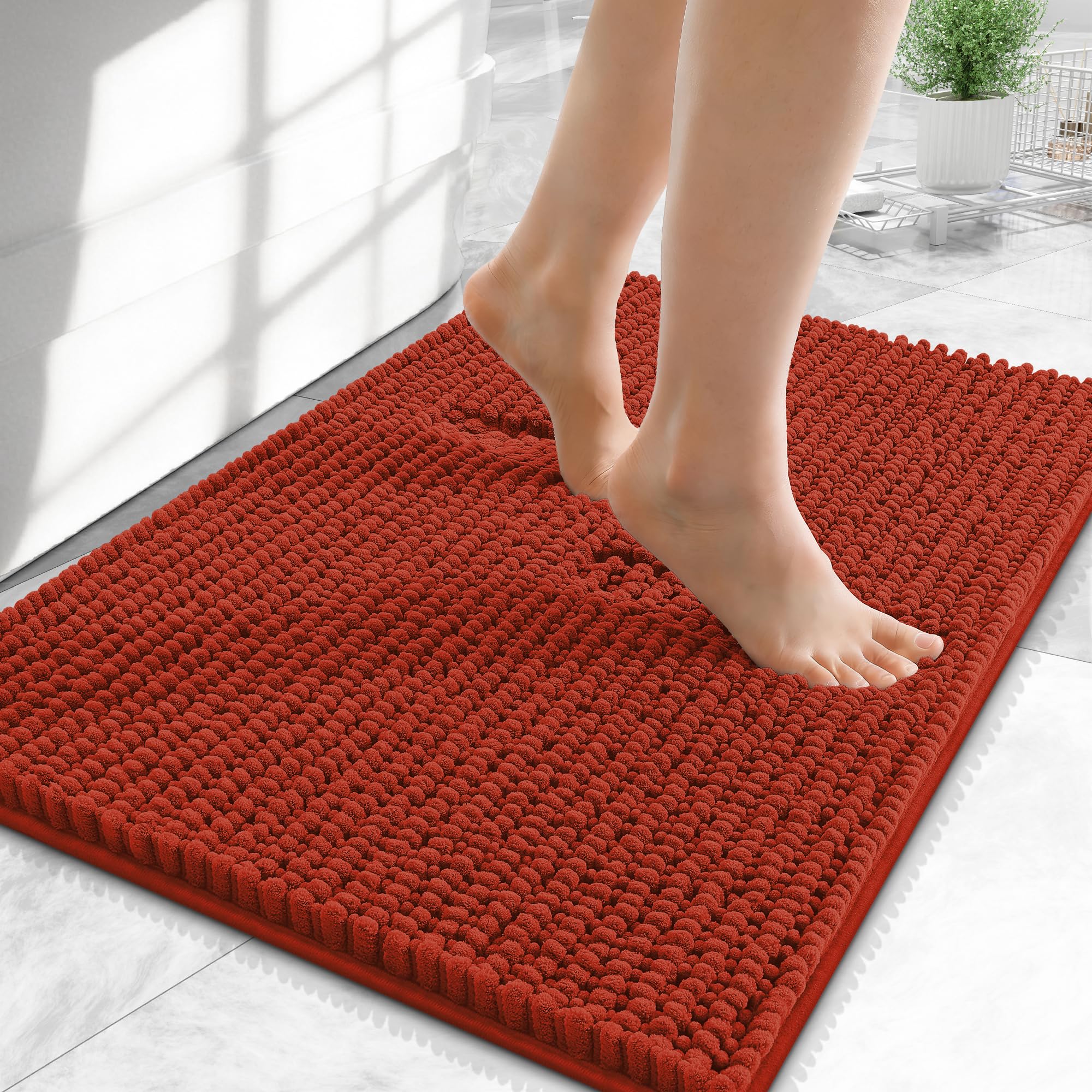 OLANLY Thick Chenille Small Bathroom Rugs Mats 24x16, Rustic Terracotta