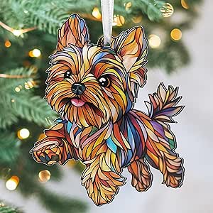 FLAGWIX Yorkie Christmas Ornament - 2D Flat Acrylic Dog Decor for Tree Decorations 2025