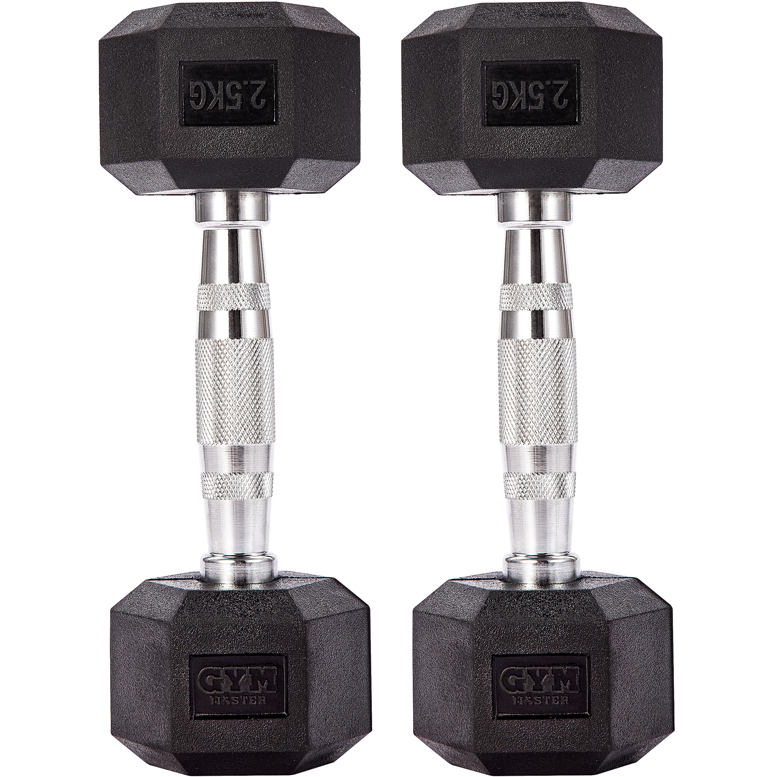 GYM MASTER Hex Dumbbells - Rubber Encased Cast Iron Hand Weights and Optional 3 Tier Rack - Pair of 02.5KG (5KG Total) — image 1