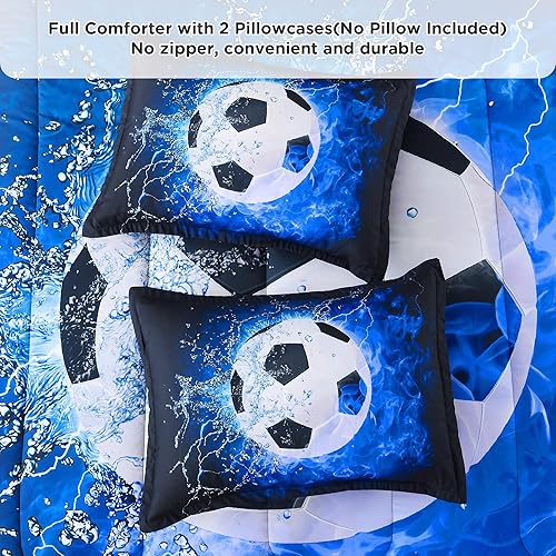 Miniatura 7 de Andency Edredón de fútbol 3D tamaño matrimonial (79 x 90 pulgadas), 3 piezas (1 edredón de fútbol, 2 fundas de almohada), juego de edredón deportivo