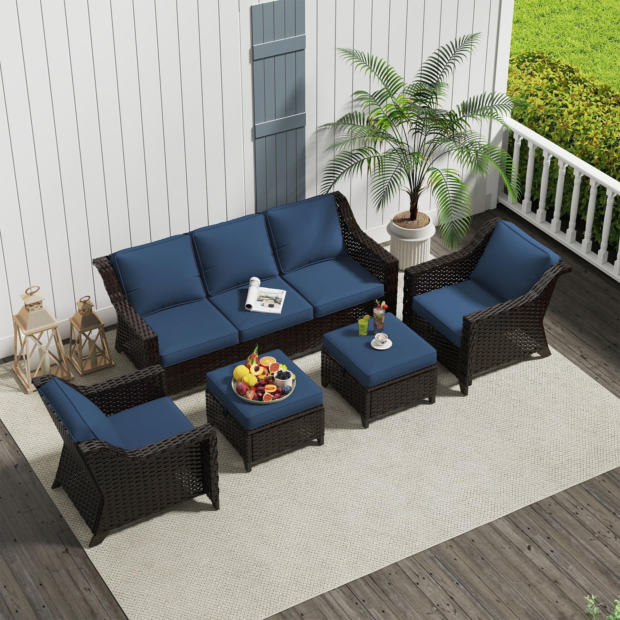 5 Piece Patio Furniture Set, Wicker Outdoor Conversation Set
