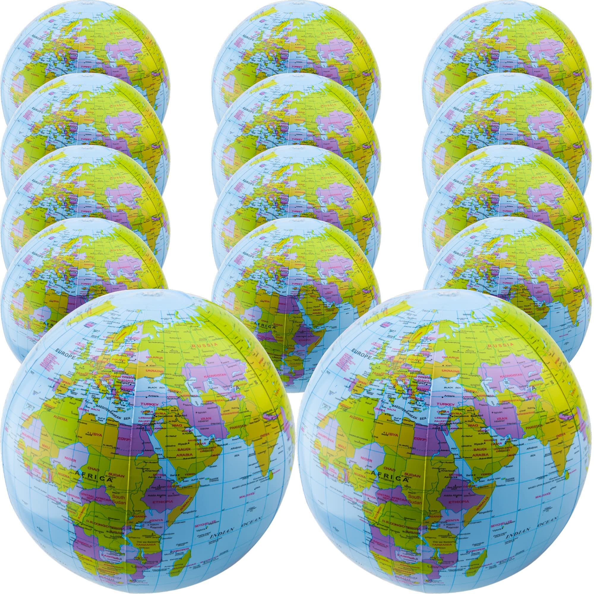 Trounistro 14 Pack 16 Inch Inflatable Globe Inflatable World Globe Beach Balls Pool Toys for Swimming Pool Game Water Beach Toys Party Favors