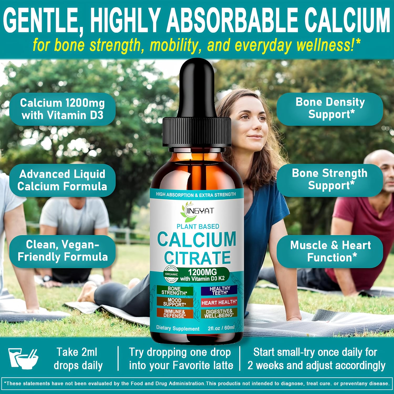 Calcium Supplements for Women Liquid Drops, High Absorption Calcium 1200mg with Vitamin D3 K2 for Bone and Teeth Support, Calcium Citrate Drops - Immune Support, Non-GMO, 30 Servings - Image 3