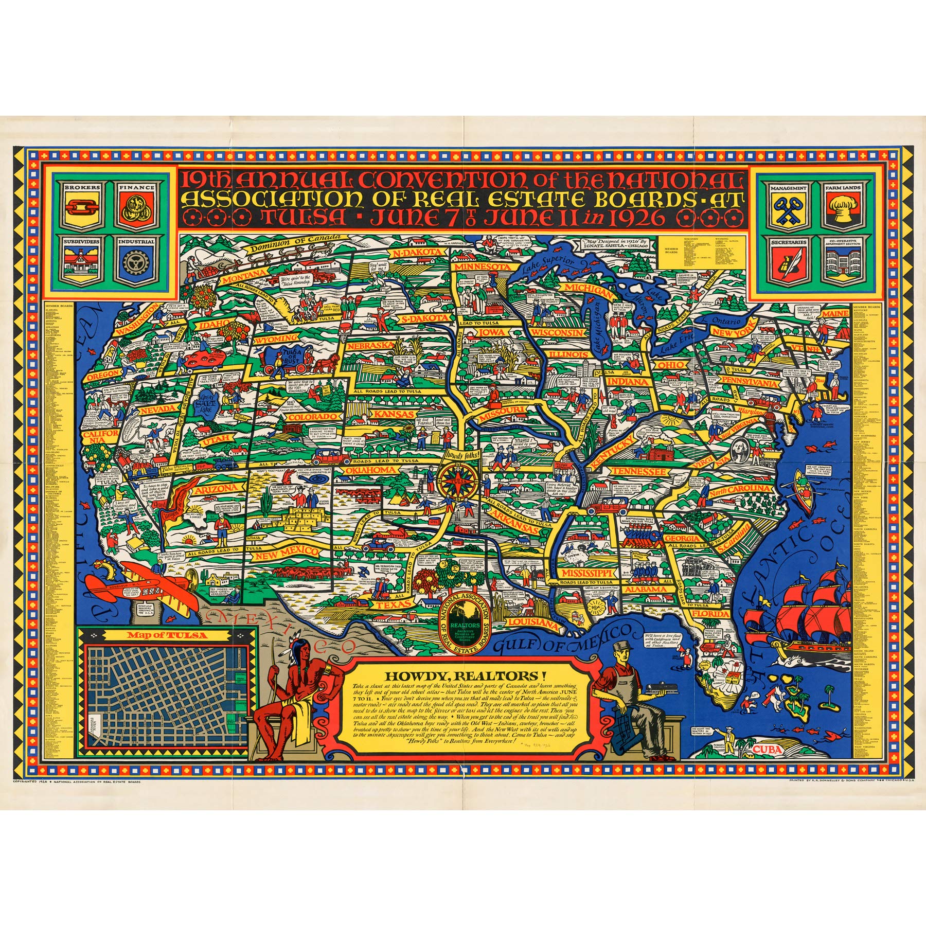 National Association Real Estate 1926 Map USA Large Wall Art Poster Print Thick Paper 18X24 Inch