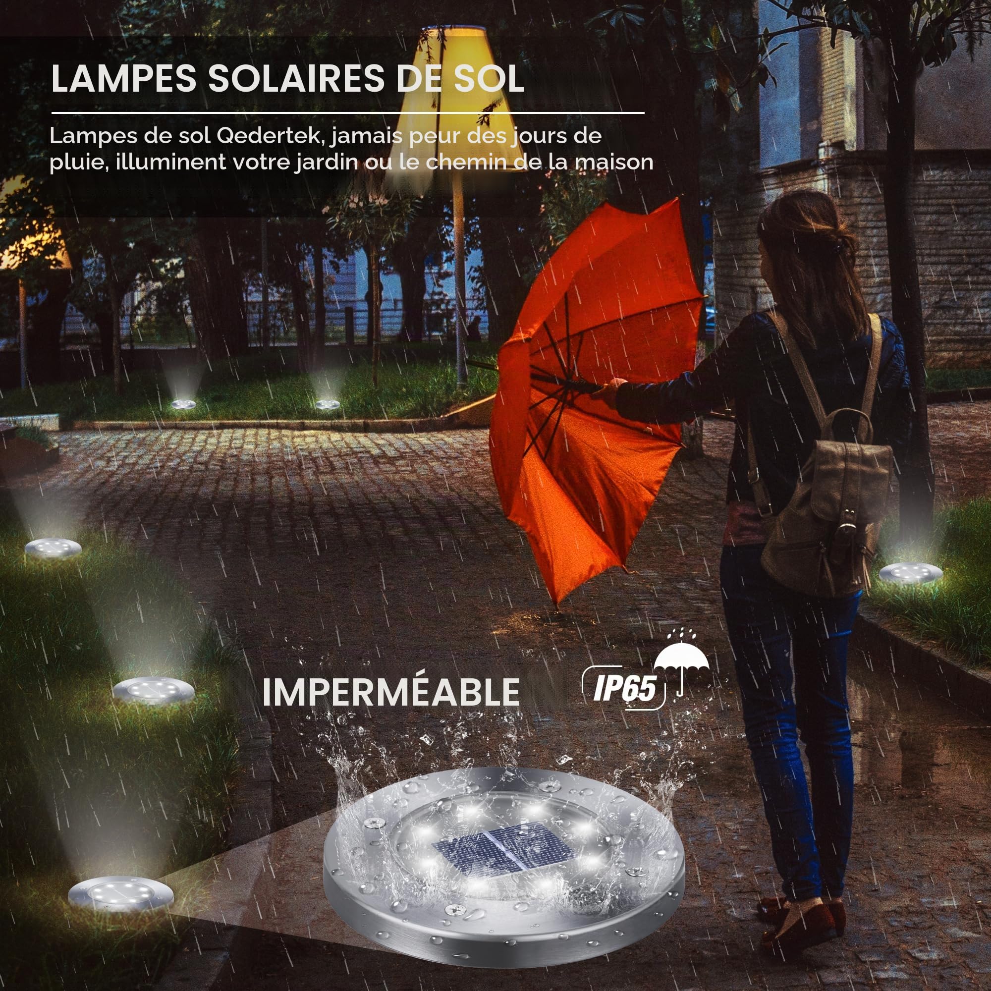Qedertek 16 Pièces Lumière Solaire Extérieur, 8 LED Lampe Solaires Jardin Au Sol Étanche IP65, Blanc Pelouse Lumière Decorative Pour Jardin Chemin Terrace Cour Pelouse Escaliers