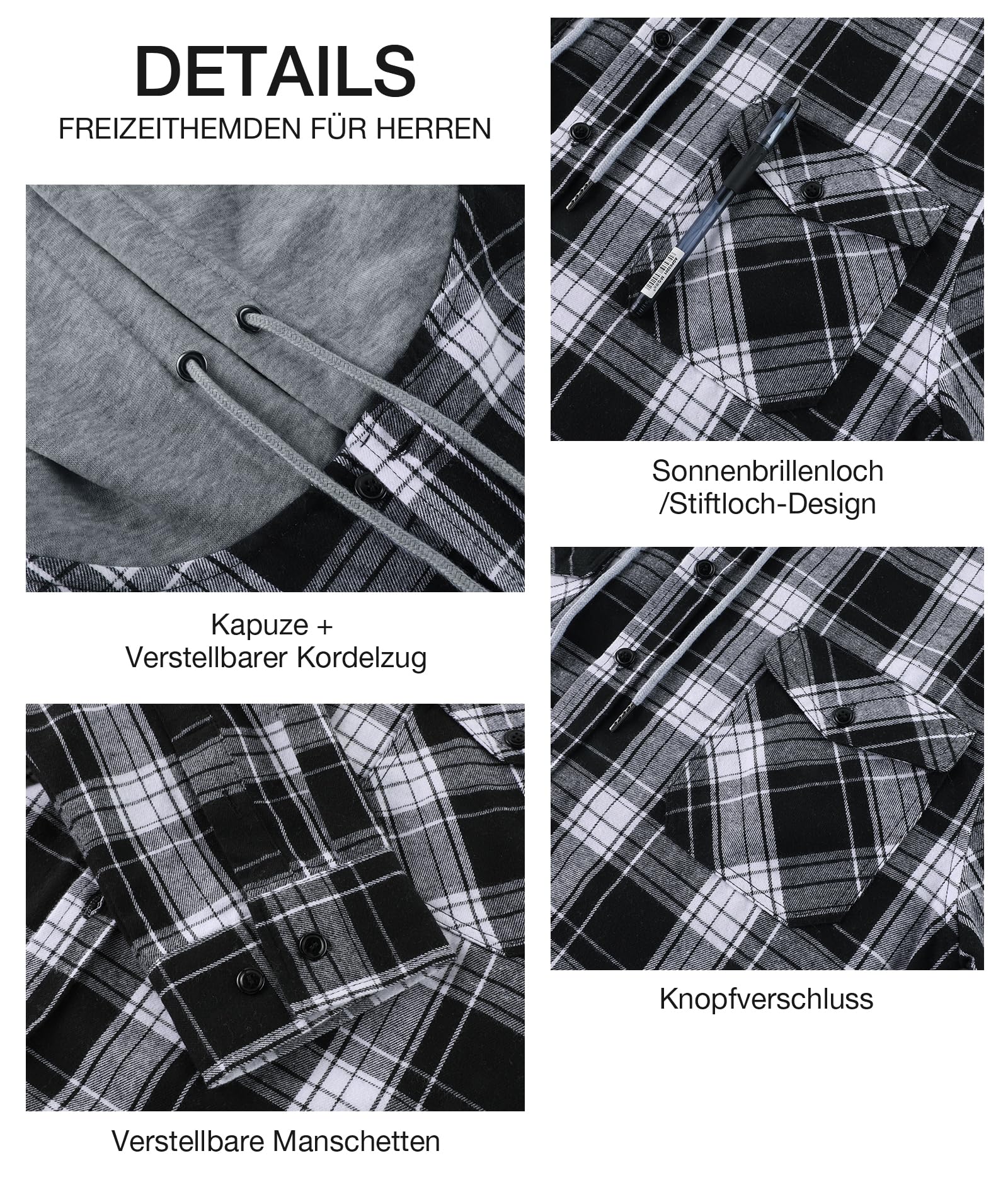 SwissWell Camicia Uomo Flanella Felpe Uomo Camicia a Quadri Manica Lunga Casual Camicia con Cappuccio M-3XL