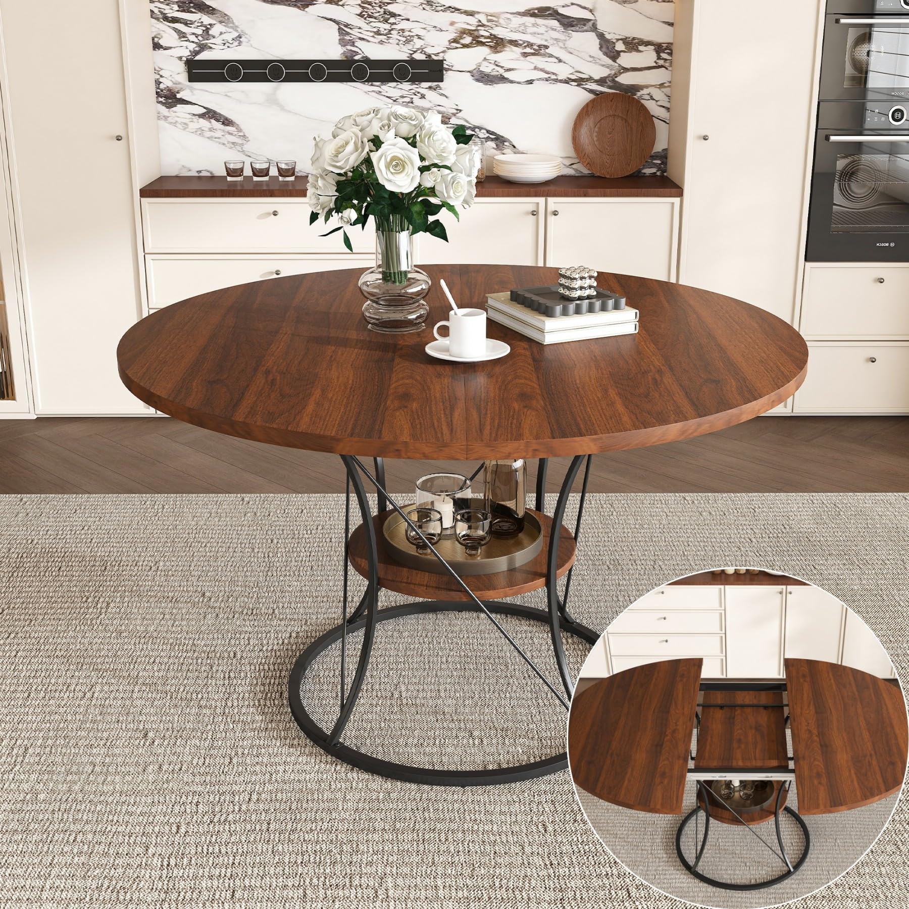 Amazon.com - KEIKI 43''-59'' Round Extendable Dining Room Table