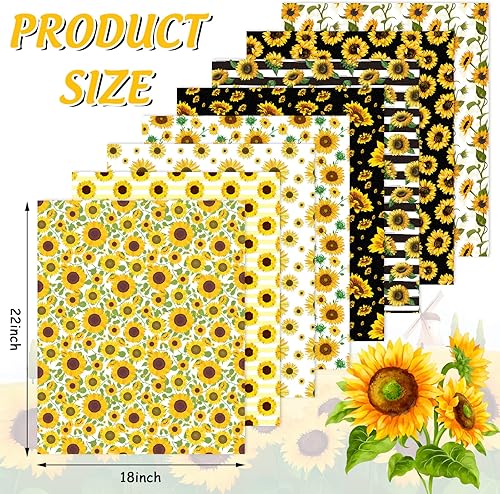 Miniatura 2 de Whaline 8 paquetes de tela de algodón de verano de 18 x 22 pulgadas, acuarela, girasol, cuartos, cuadrados, parches de retazos, telas de costura de