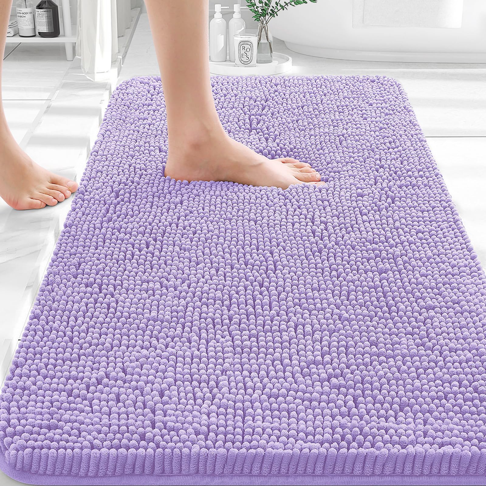OLANLY Bathroom Rugs 35x24, Extra Soft Absorbent Chenille Bath Rugs | Lavender, Quick-Drying Rubber Backing, Machine Washable Bath Mat for Bathroom Floor, Tub and Shower, Home Decor Accessories