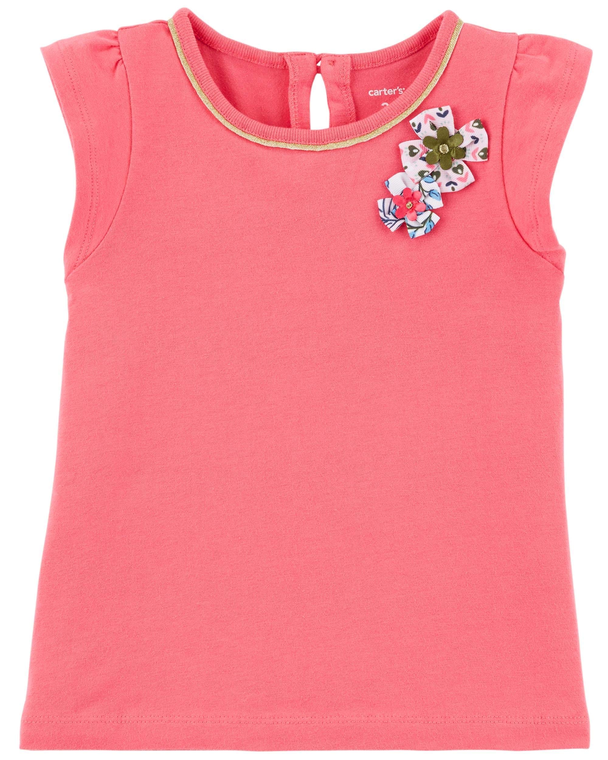 Carter's Girls' 2T-8 Flutter Sleeve Tees, Pink Flower, 4T