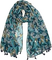 YOURSMILE Large Boho Floral Scarf for Women - 70x35 Lightweight Voile Shawl, Fringed Wrap for Fall Winter All Seasons