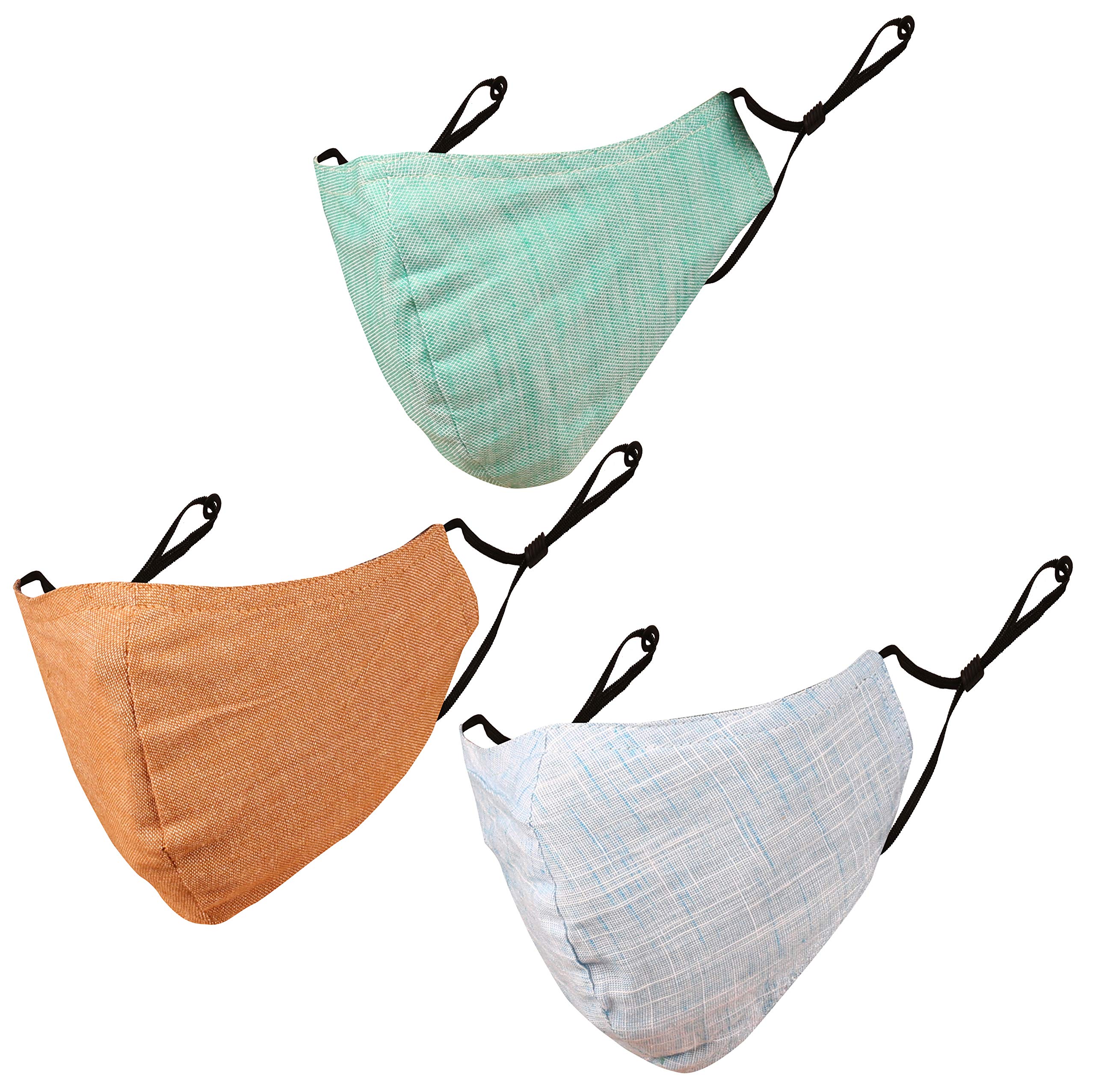Touchstone Denim look Adjustable filter pocket double layer cotton face mask reusable washable for men, women (Pack of 3). Blue Grey Brown Green-image-45