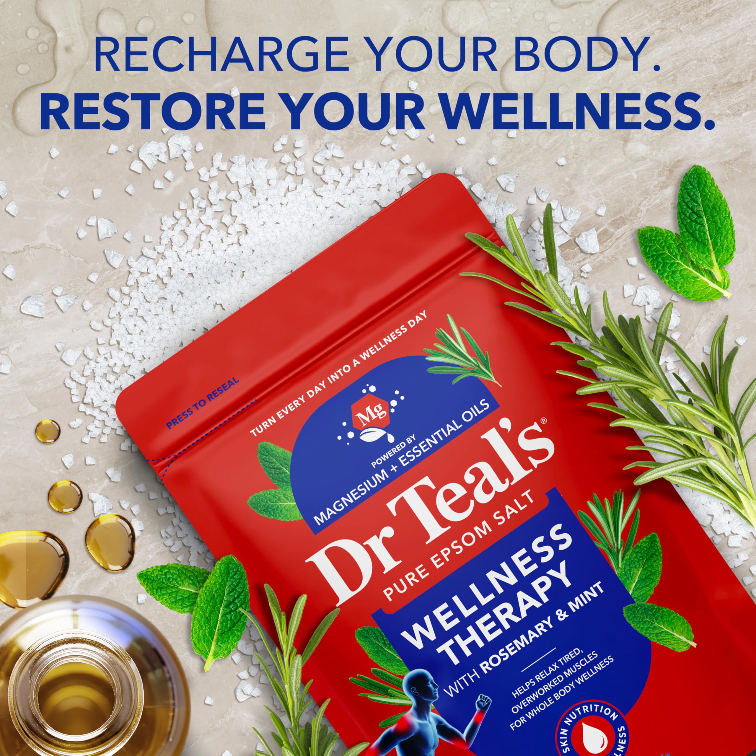 Dr Teal's Wellness Therapy - Sales de Epsom de 3 libras, transparente