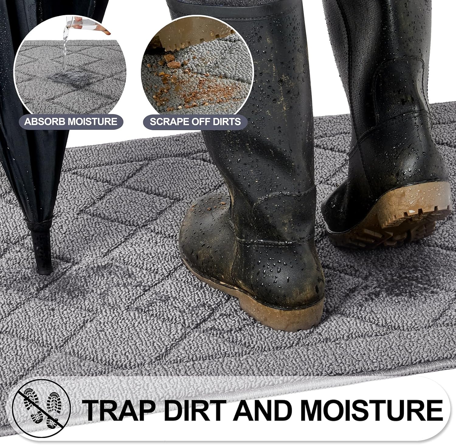 REFETONE Indoor Doormat, Front Back Door Mat 24"x36" Rubber Backing Non Slip Mats, Absorbent Washable Entrance Doormat for Entryway, Resist Dirt Low-Profile Inside Floor Mat for Muddy Shoes Light Grey - Image 3