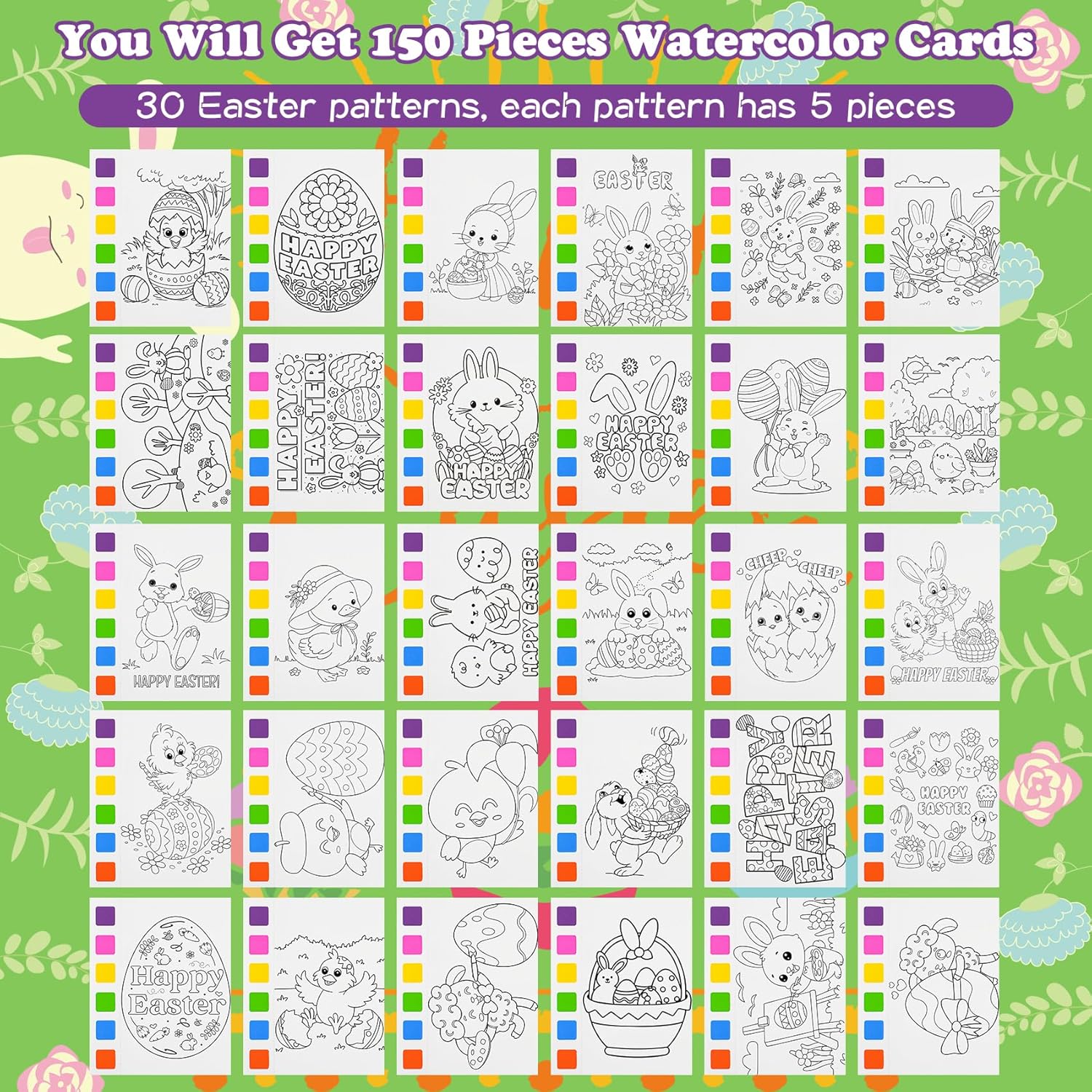Rotu Easter Basket Stuffers Fillers for Toddlers Easter Gifts for Kids - 30 Pack(240 PCS) Mess-Free Watercolor Coloring Books with Easter Cards, Easter Egg Hunt Classroom Prizes Party Favors - Image 2