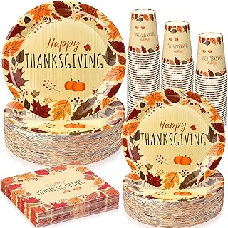 400 Pcs Thanksgiving Disposable Tableware Set Includes 100 9 Inch Thanksgiving Paper Plates 100 7 Inch Fall Leaves Plates 100 9 oz Paper Cups and 100 Napkins for 100 Guests for Autumn Dinner Party