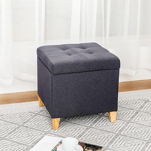 Miniatura 62 de Homebeez Taburete otomano de almacenamiento de piel sintética copetudo, cuadrado con tapa abatible (marrón) Marrón,Negro y ruedas,Negro