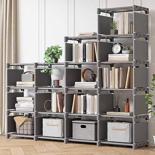 Miniatura 6 de REIBII Bookshelf for Bedroom Book Shelf Organizer Bookcase Tall Book Case 15 Cube Storage Organizer Cube Shelf Black Cubby Storage Organizer Shelves