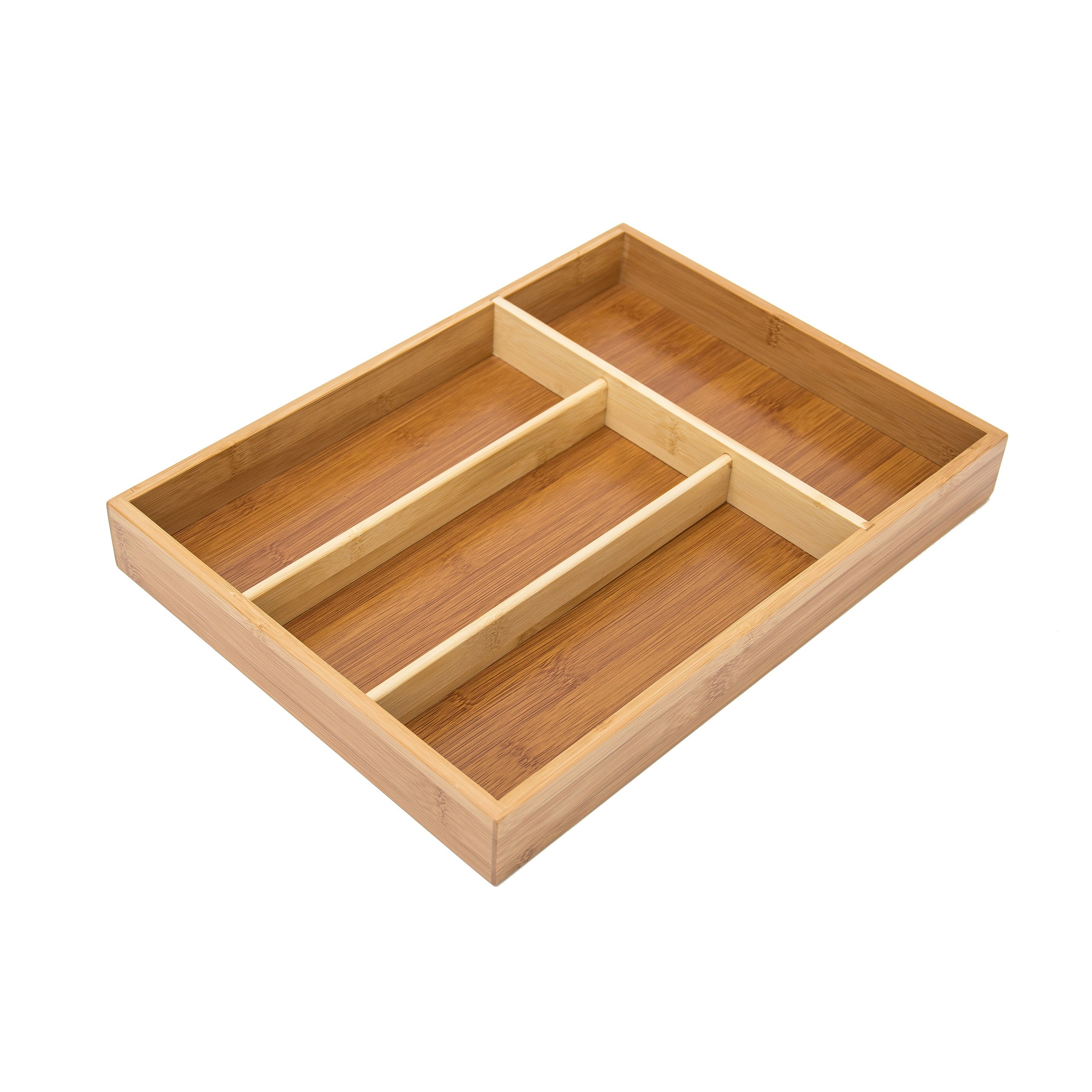 Relaxdays Brown Kitchen Drawer Organiser, 4 X 25 X 34 Cm, With 4 Compartments, Bamboo Cutlery Tray,