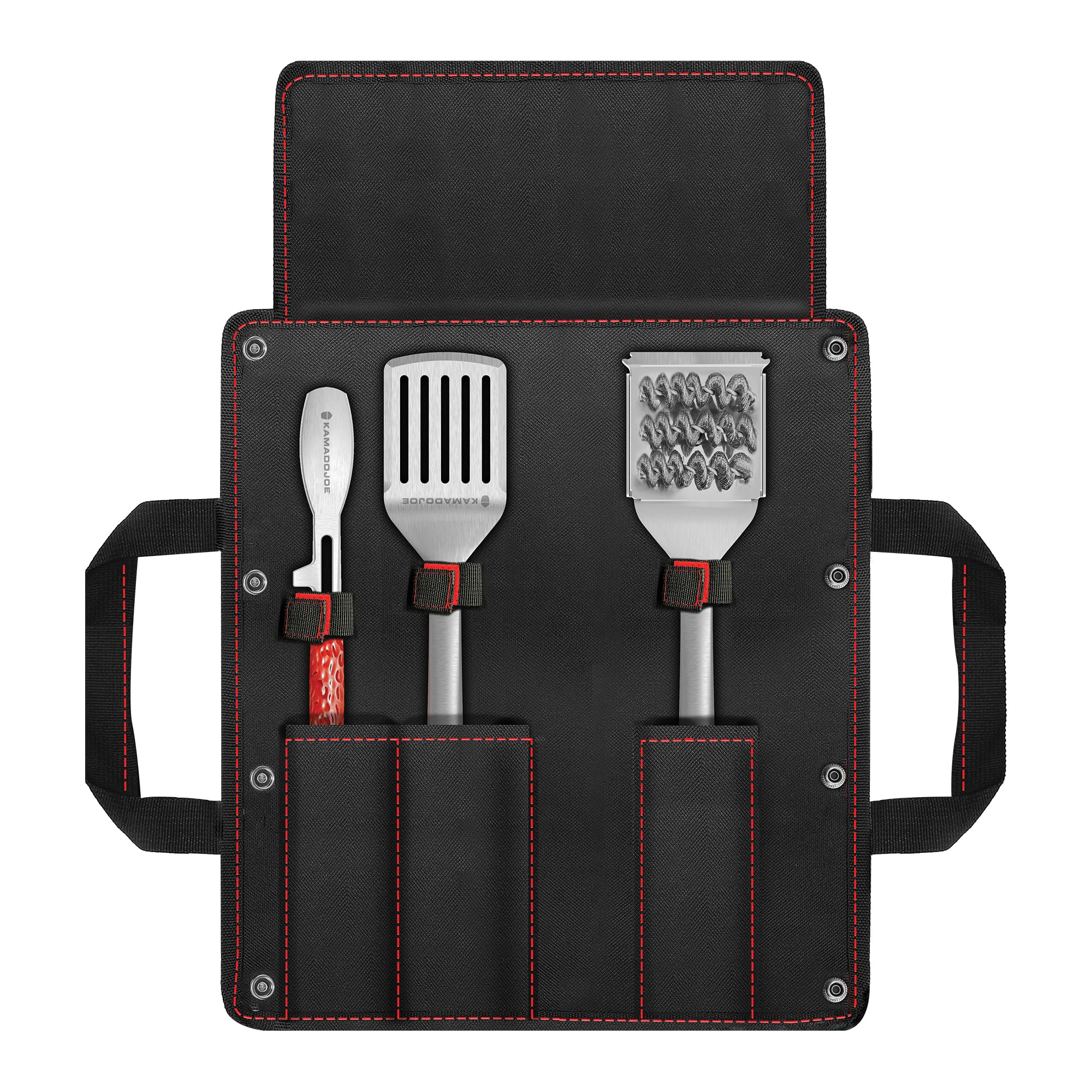 Kamado Joe® Krafted™ 3-Piece BBQ Grill Tool Set with Carry Case, Stainless Steel Spatula, Tongs, and Grill Cleaning Brush