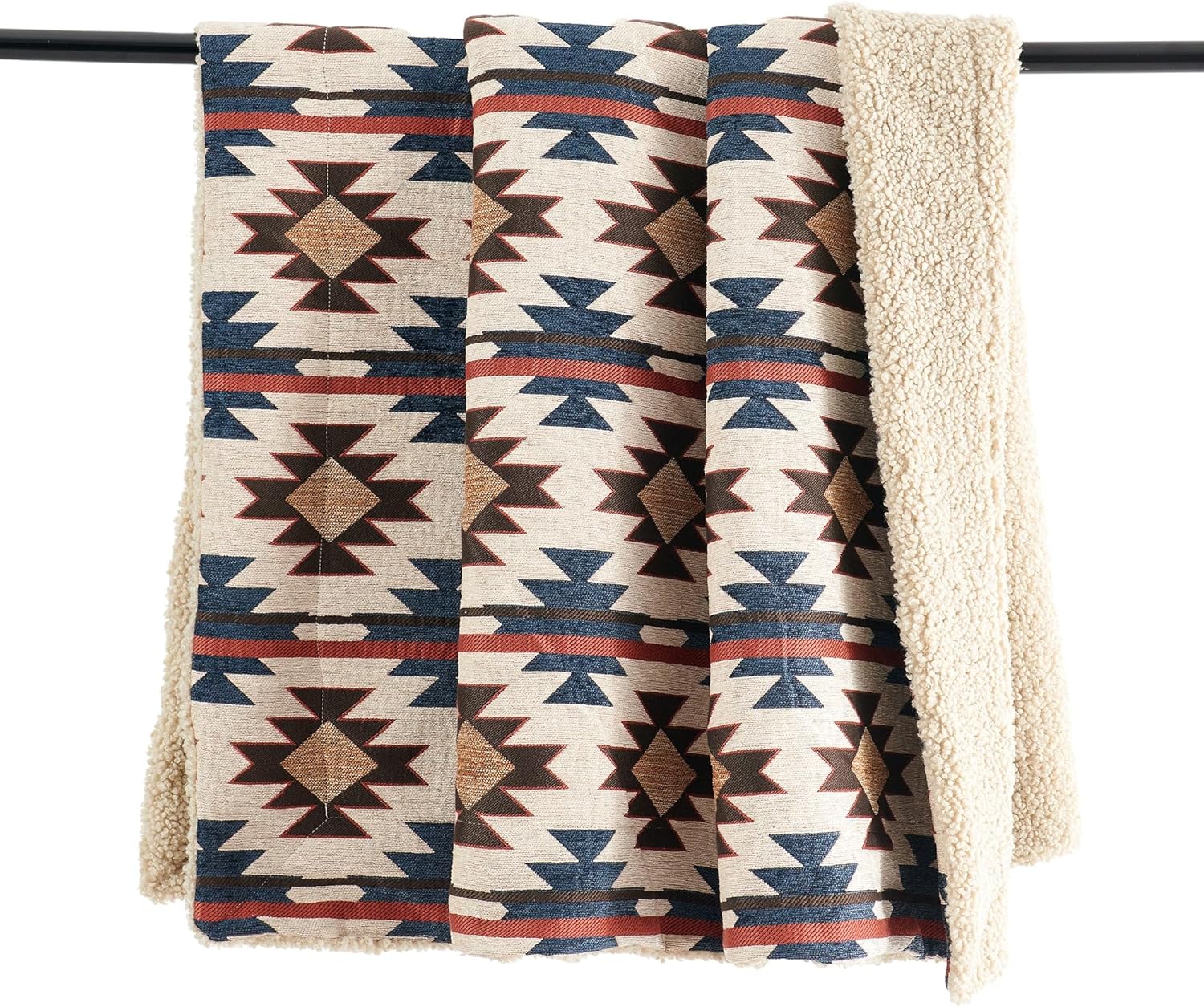 Paseo Road Tasha Polizzi Mariella Western Throw Blanket, 50x60 inch, Chenille Teddy-Backed Throw, Soft Boucle Reverse Side, Red Blue Aztec Geometric Print, Cozy Southwestern Blanket for Bed, Sofa