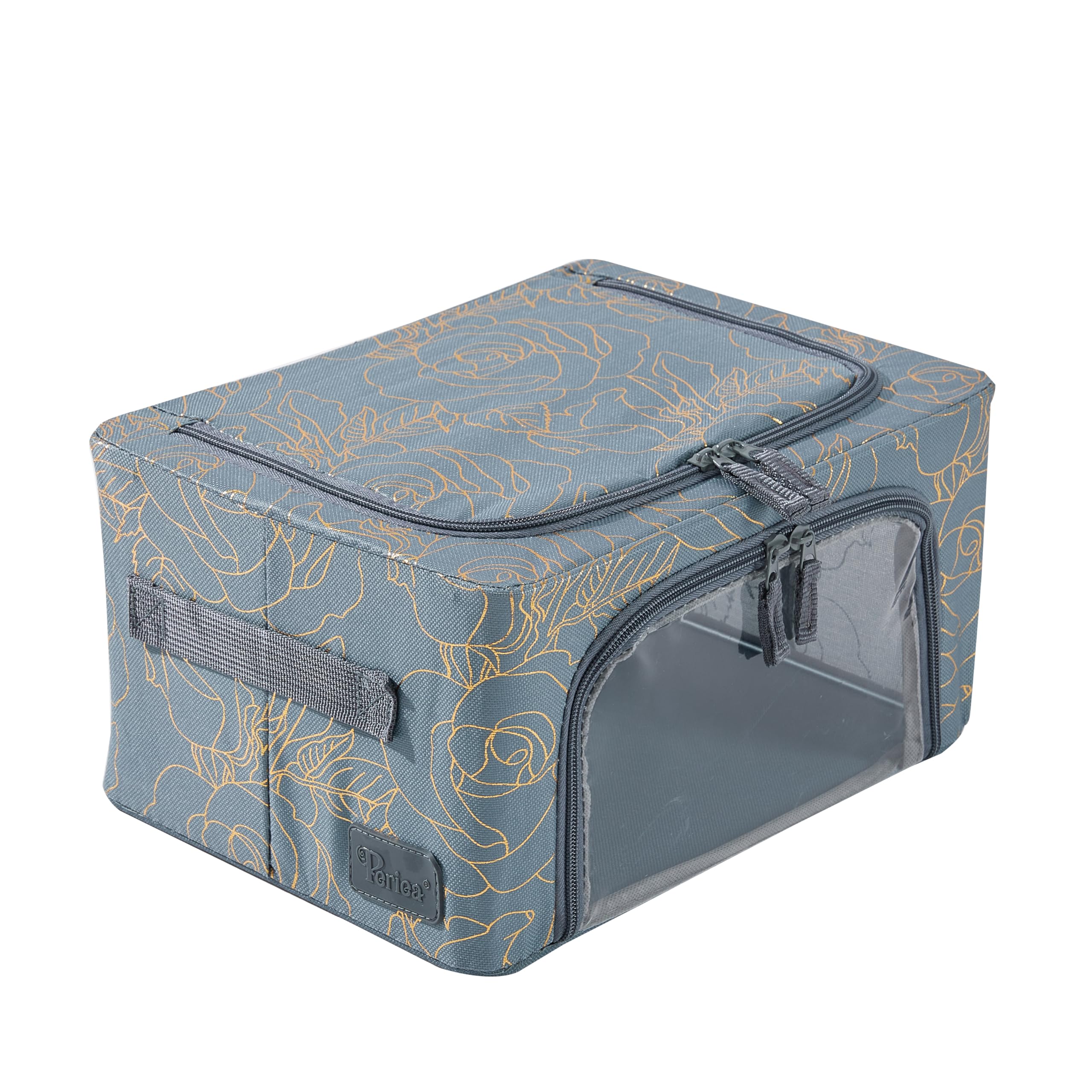 Periea ‘Beau’ Folding Collapsible Stackable Fabric Home Storage Boxes with Steel Frames (Black Grey Floral, Large) — view 30