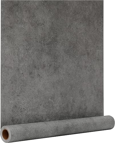 TruReno Papel de contacto de hormigón gris de 24 x 197 pulgadas, para despegar y pegar, extraíble, grueso, con textura mate, papel tapiz de cemento