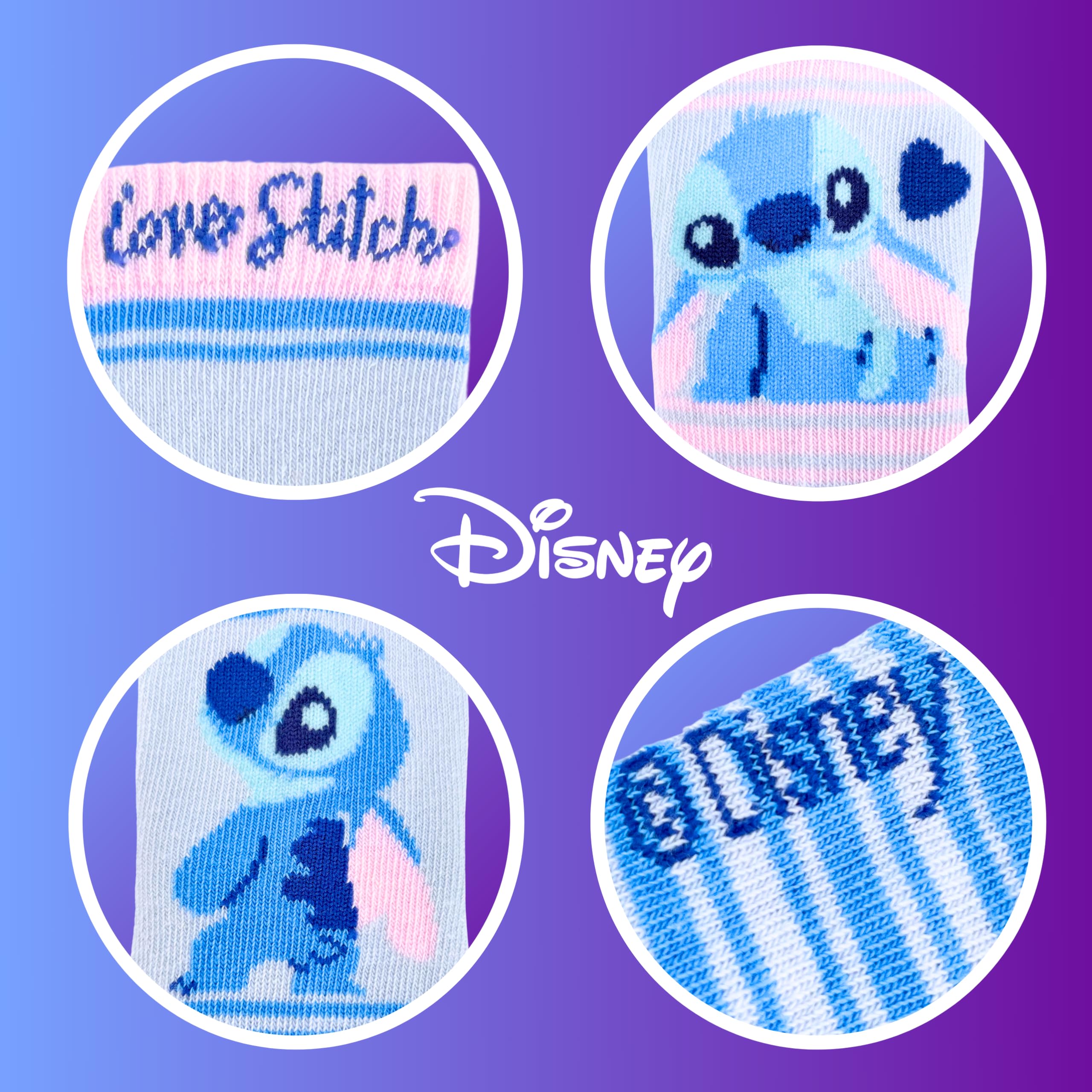 Disney Stitch Chaussettes, Stitch Design Pack de 4 Chaussettes pour Filles, Chaussettes Cadeau pour Filles et Adolescentes, Tailles EU 23 à 34