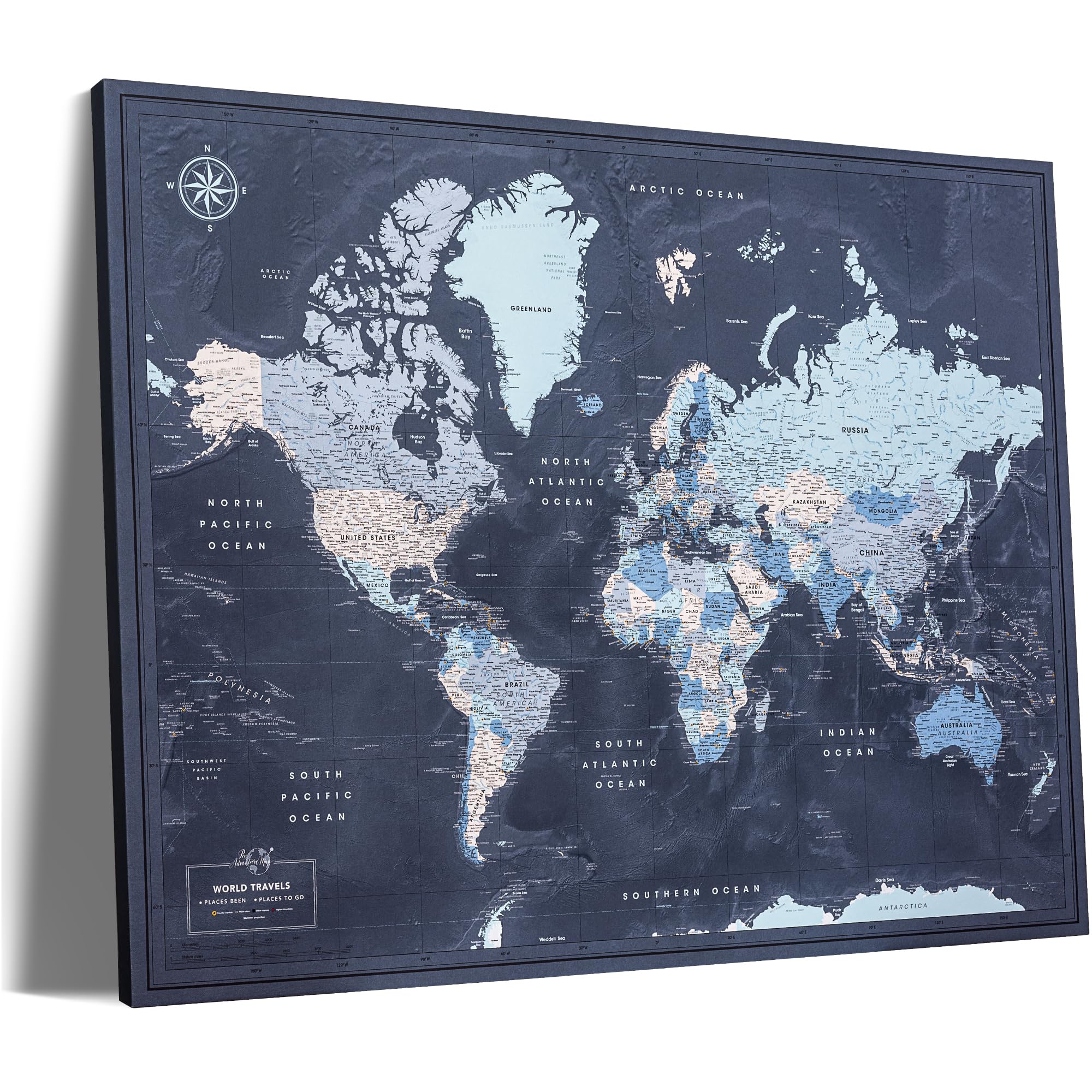 World map pin board on Canvas - Detailed World map push pin World map pin board on Canvas - Detailed World map push pin