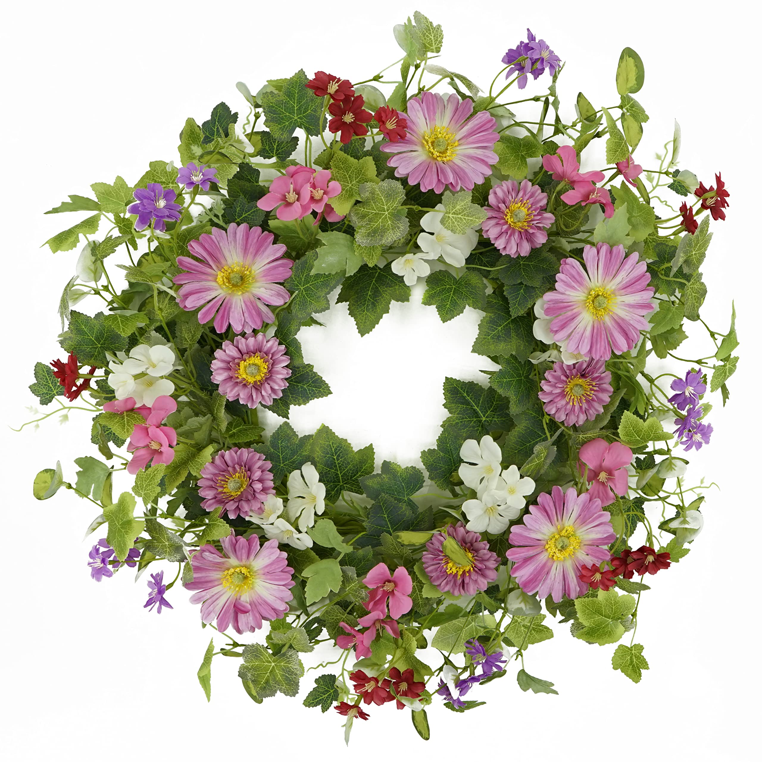 Spring Summer Wreath Daisy Wreath with Chrysanthemum,Daisy,Wildflower,Eucalyptus Leaves,Ivy Leaves for Indoor Outdoor Farmhouse Home Wall Festival Decoration