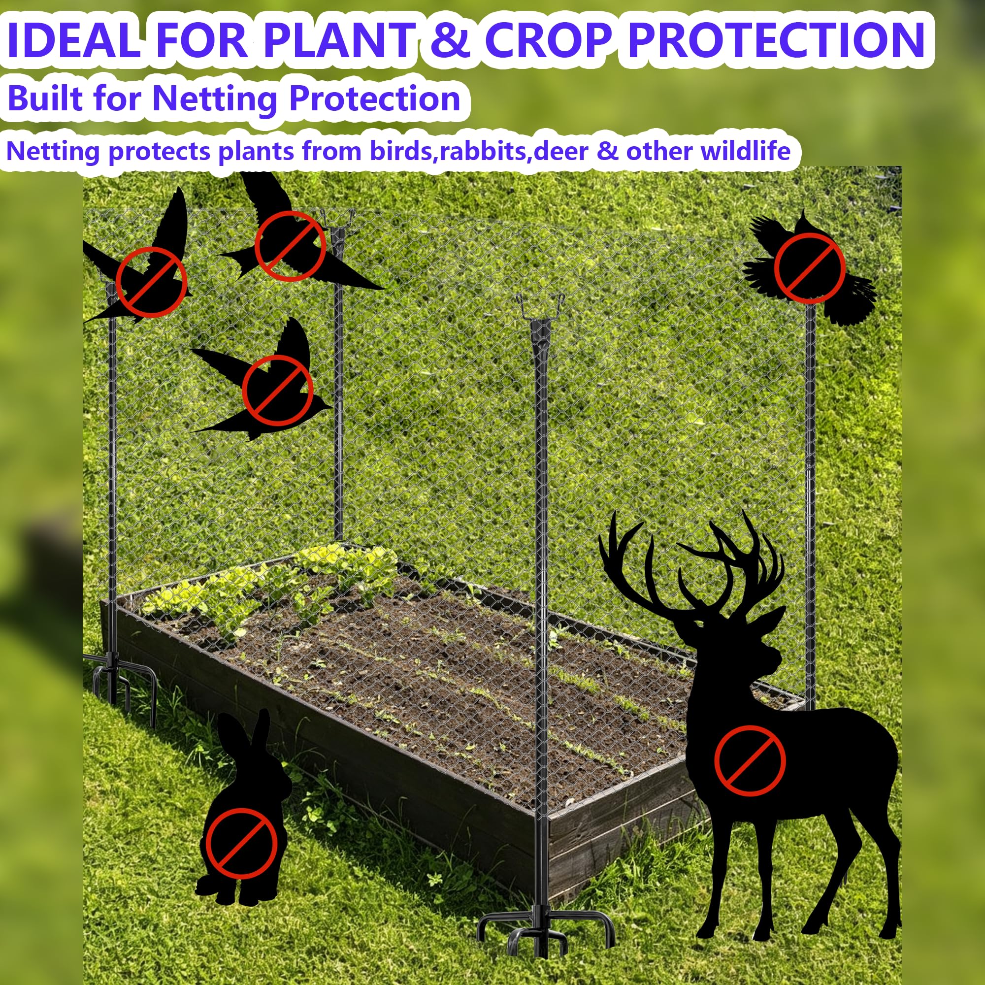 Lot de 2 piquets en métal robuste de 198 cm pour filet de jardin 5 dents