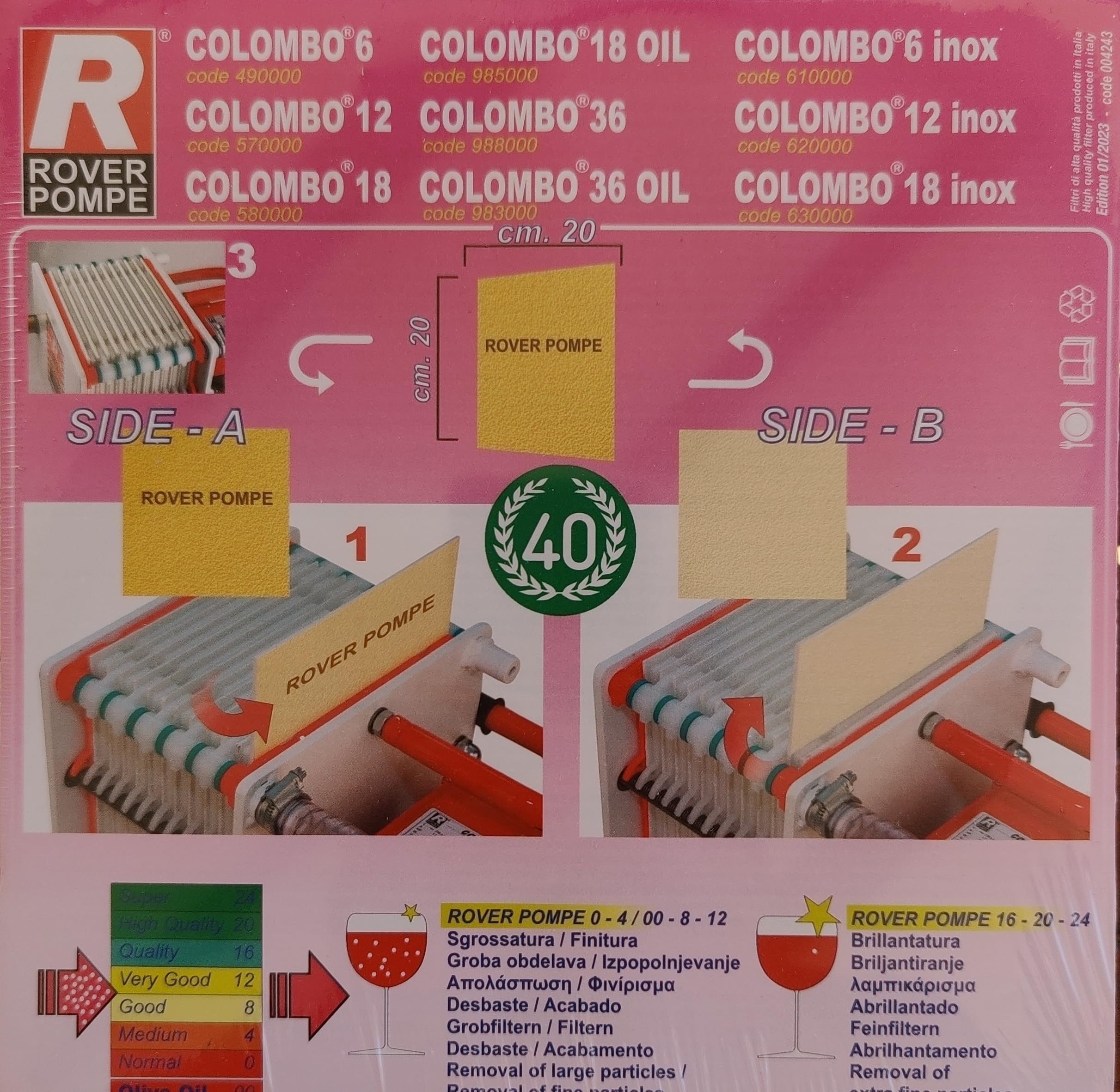 ACC.RI Groupe filtre Colombo 12 filtre pour vin V.16