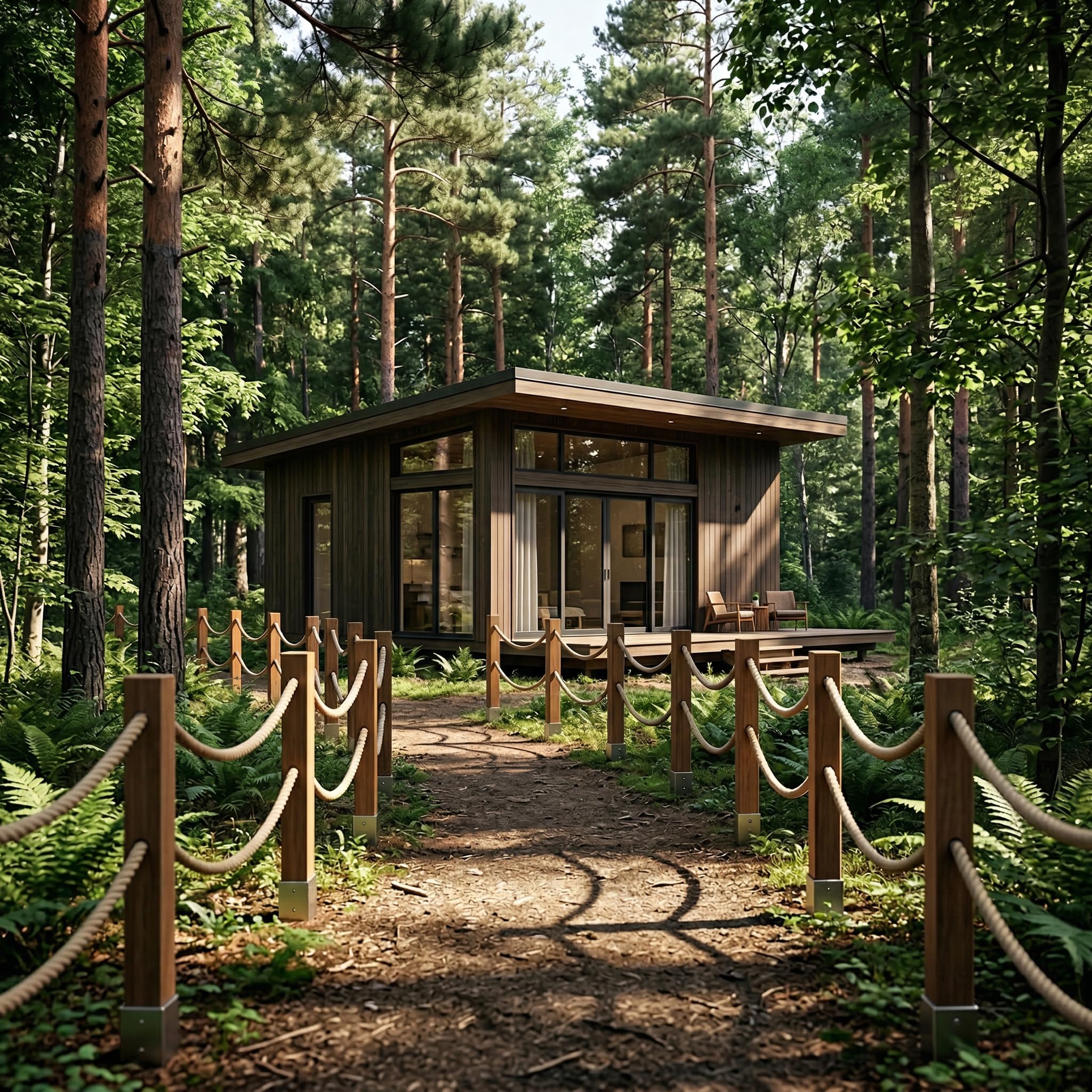 Bogateco Ogrodzenie drewniane, podwójne ogrodzenie linowe 28 m | kompletny zestaw odgradzający z liny jutowej 30 mm i drewnianymi słupkami | impregnowane drewno wraz z tulejami osadczymi do ziemi |