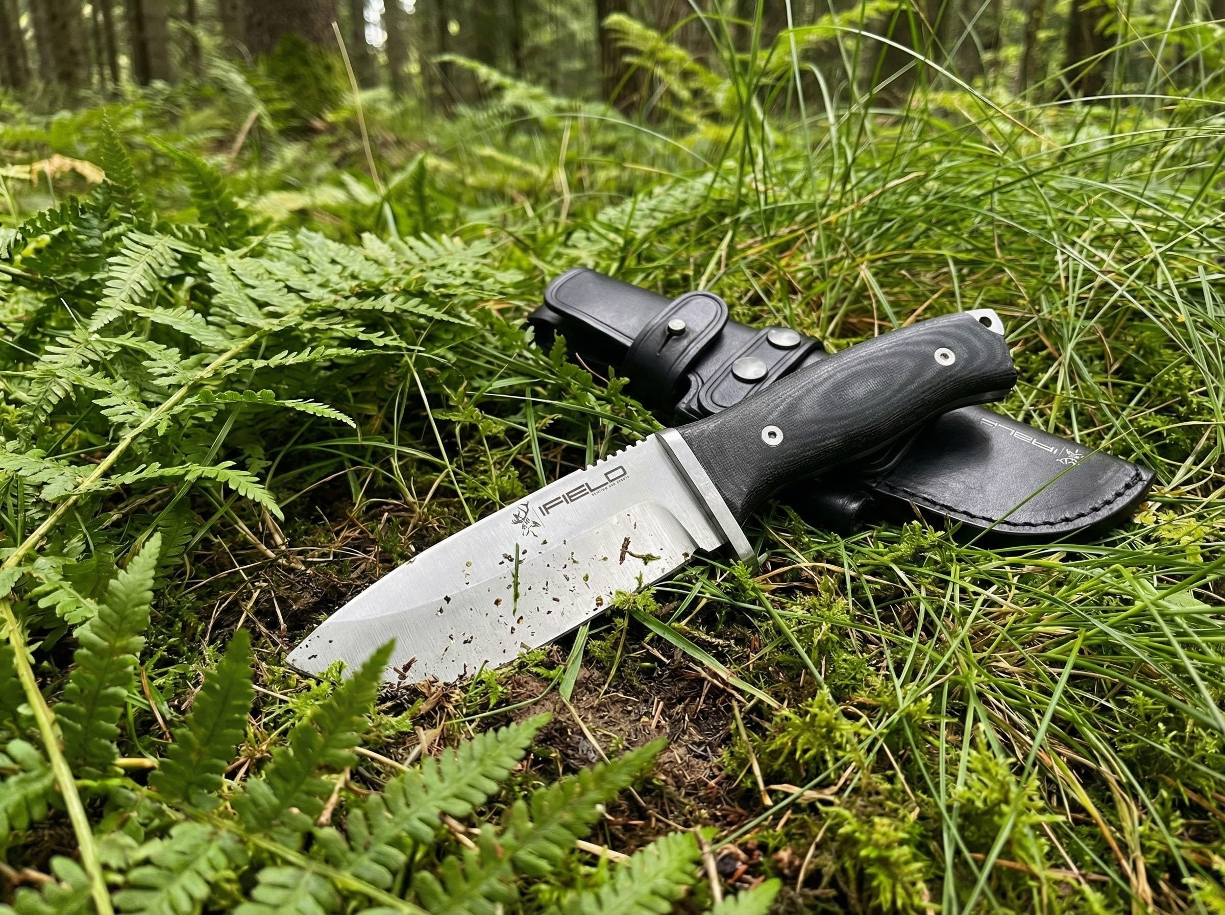 iFIELD EL29103 Multifunzionale escursioni, caccia e sopravvivenza coltello per l'esterno, manico nero Micarta con acciaio inox MOVA-58, fatto in Albacete (Spagna)