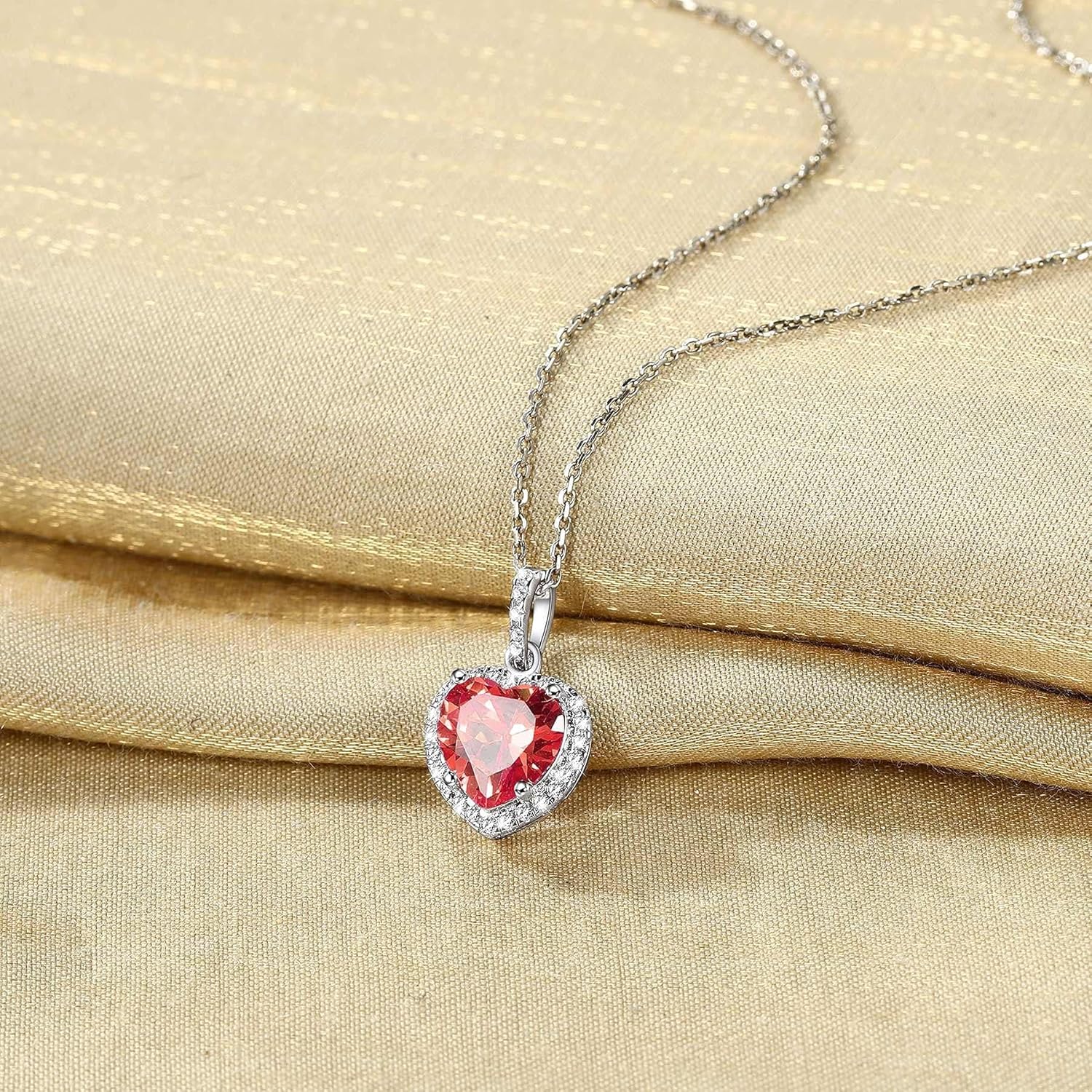 Bestyle Sparkling 925 Sterling Silver Birthstone Necklaces for Women, Created Heart/Round/Teardrop/Square Crystal Solitaire Pendant Diamond Necklace, Great Birthday/Anniversary/Wedding Gifts - Image 6