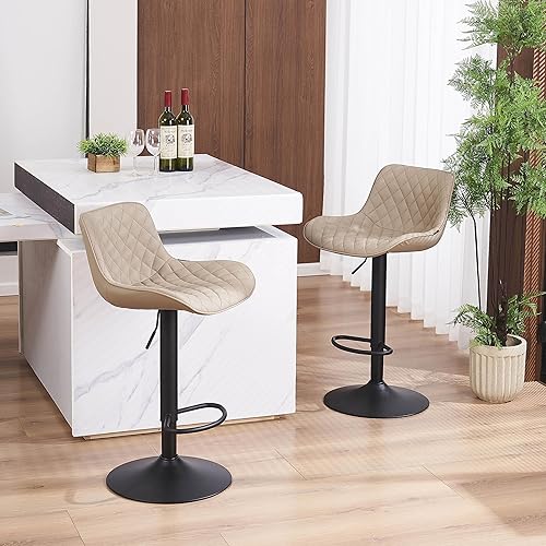 Miniatura 27 de YOUTASTE Taburetes de bar negros de altura de mostrador, juego de 2 taburetes de bar ajustables giratorios de piel sintética con respaldo acolchado,