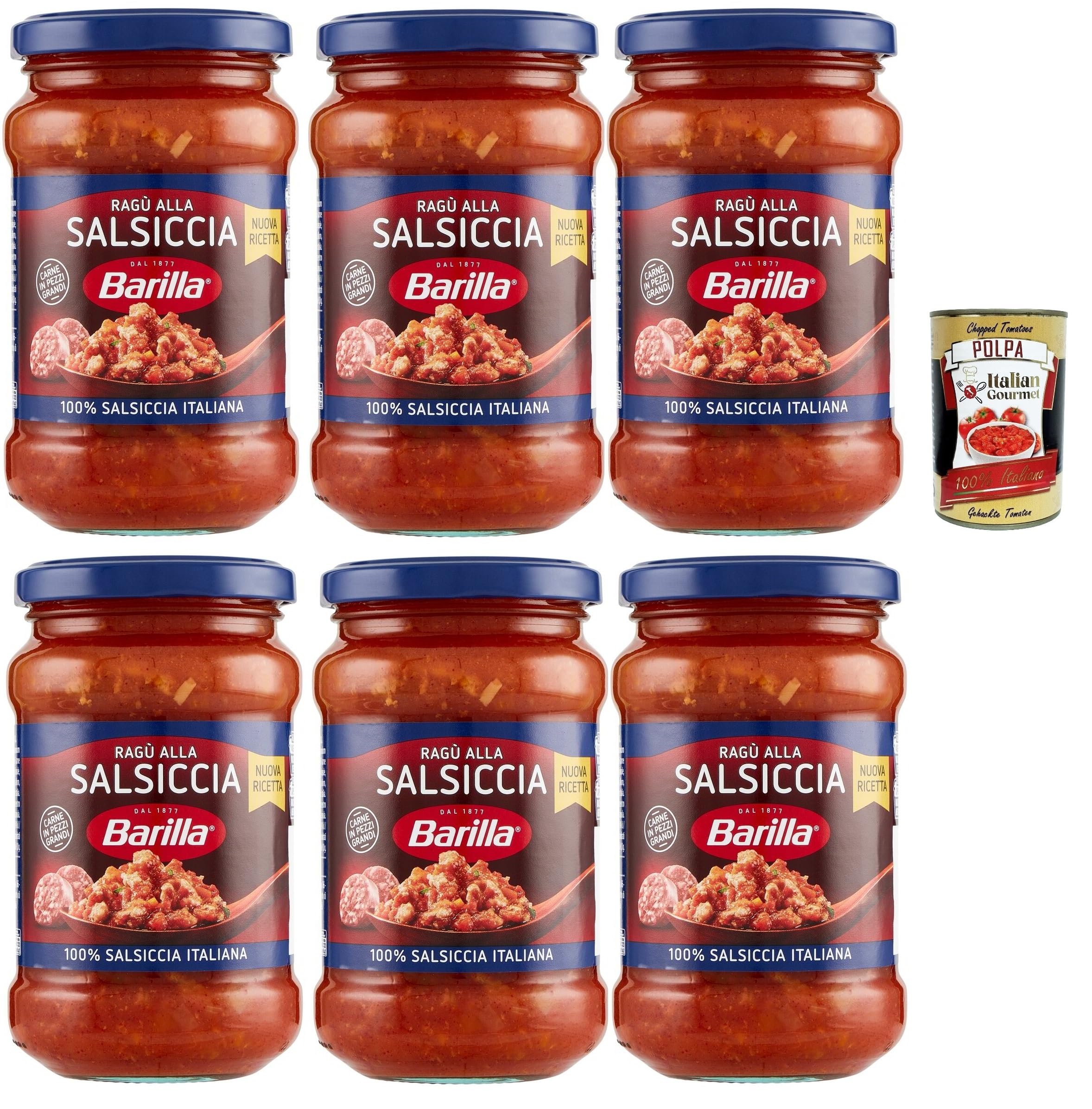 Sugo Ragù Salsiccia Condimento per Pasta, Fertig Soße mit 100% italienischer Wurst, 6x 300g + Italian Gourmet polpa 400g