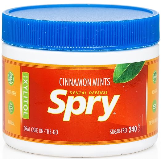 Spry Xylitol Cinnamon Mints Sugar Free Candy - Promote Oral Health, Increase Saliva Production, Stop Bad Breath, Non-GMO, Gluten-Free, 240 Count (Pack of 1)