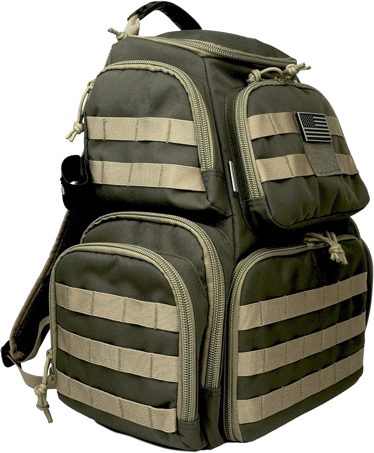 K-Cliffs Tactical Range Backpack – Lockable Bag for 5 Handguns Pouches – 900D Water‑Resistant with Rain Cover & USA Patch