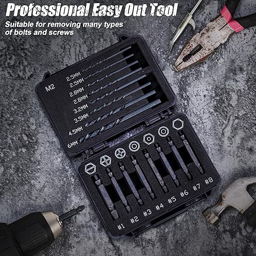 Miniatura 7 de Topec Juego de 16 extractores de tornillos dañados y juego de brocas para mano izquierda, juego de extractores de tornillos fáciles de sacar con