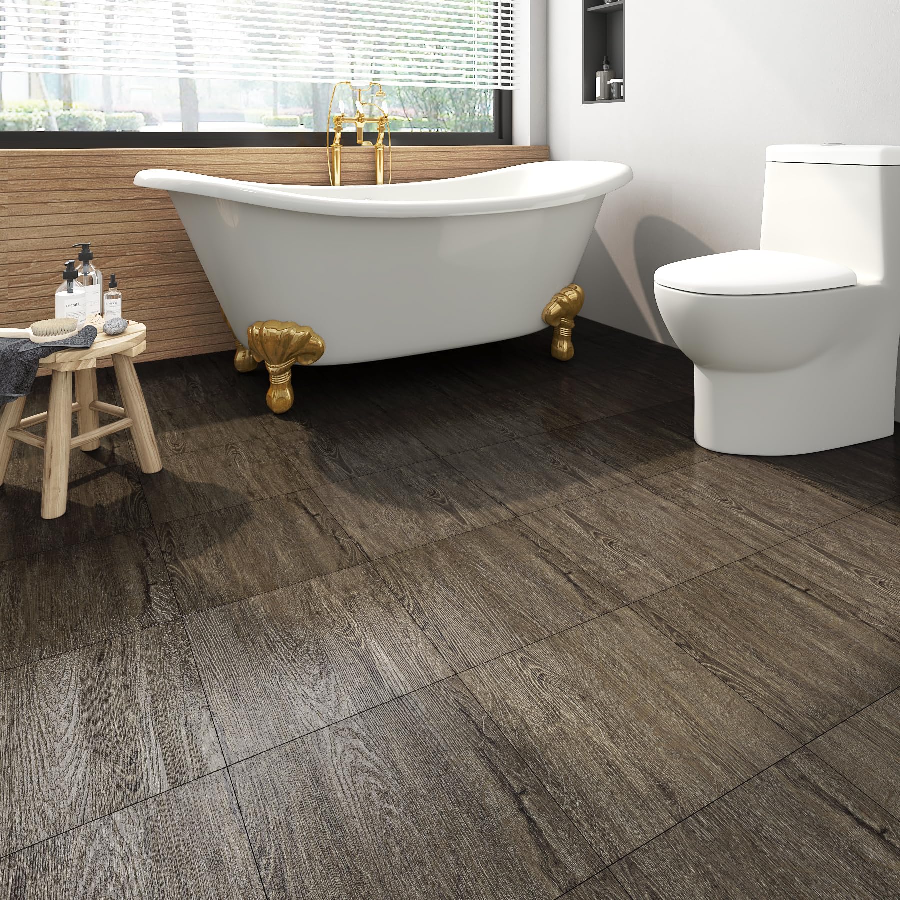 Livelynine Pavimento Adesivo Effetto Legno Scuro Impermeabile Adesive 30x30CM 32-Piastrelle