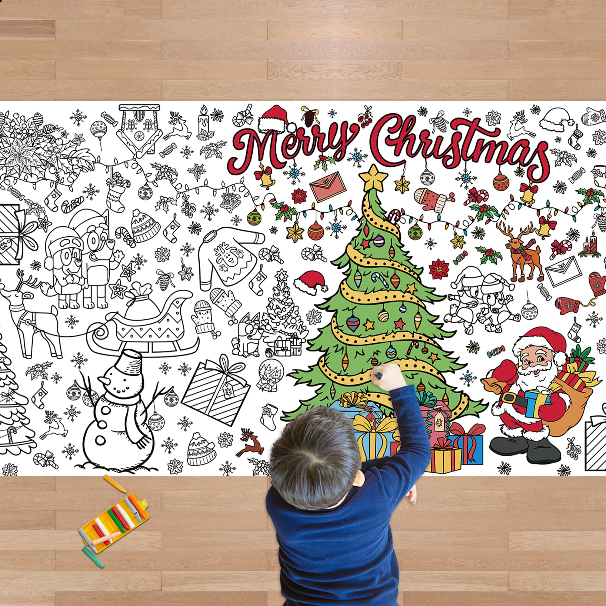 Christmas Giant Coloring Tablecloth,Christmas Crafts for Kids - 72x30 Inches, Paper Coloring Banner Games Activities Gifts Party Decorations