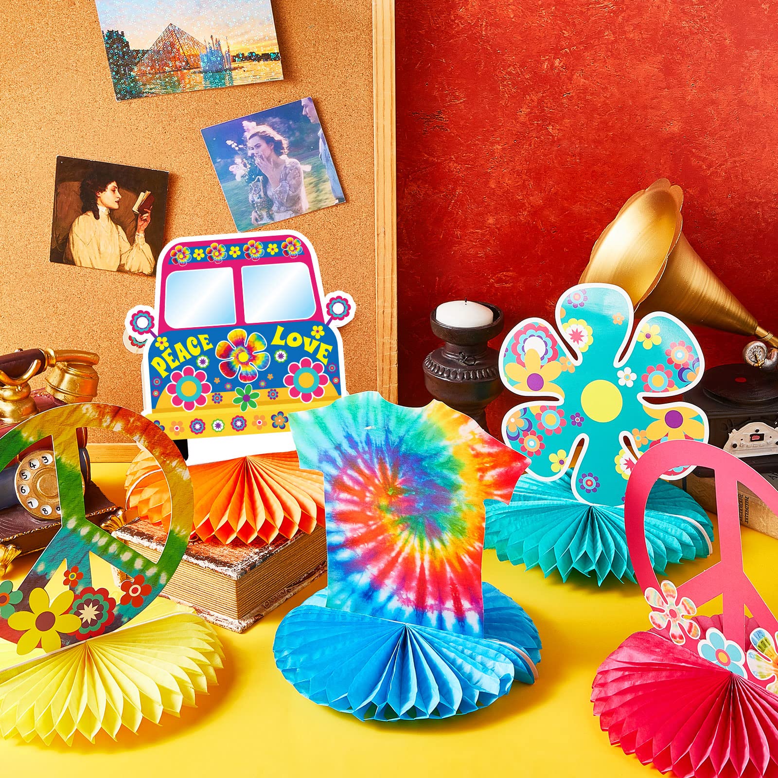 Decorazioni Hippie Per Feste - 8 Centrotavola A Nido D'Ape Con Graffette, Stile Boho