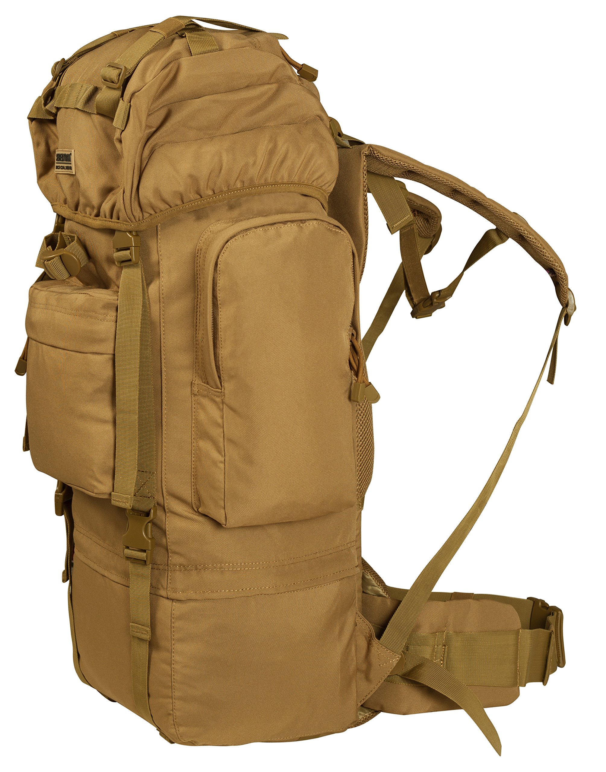 Seibertron 65L Internal-frame Waterproof Backpack Rain Cover Included Khaki