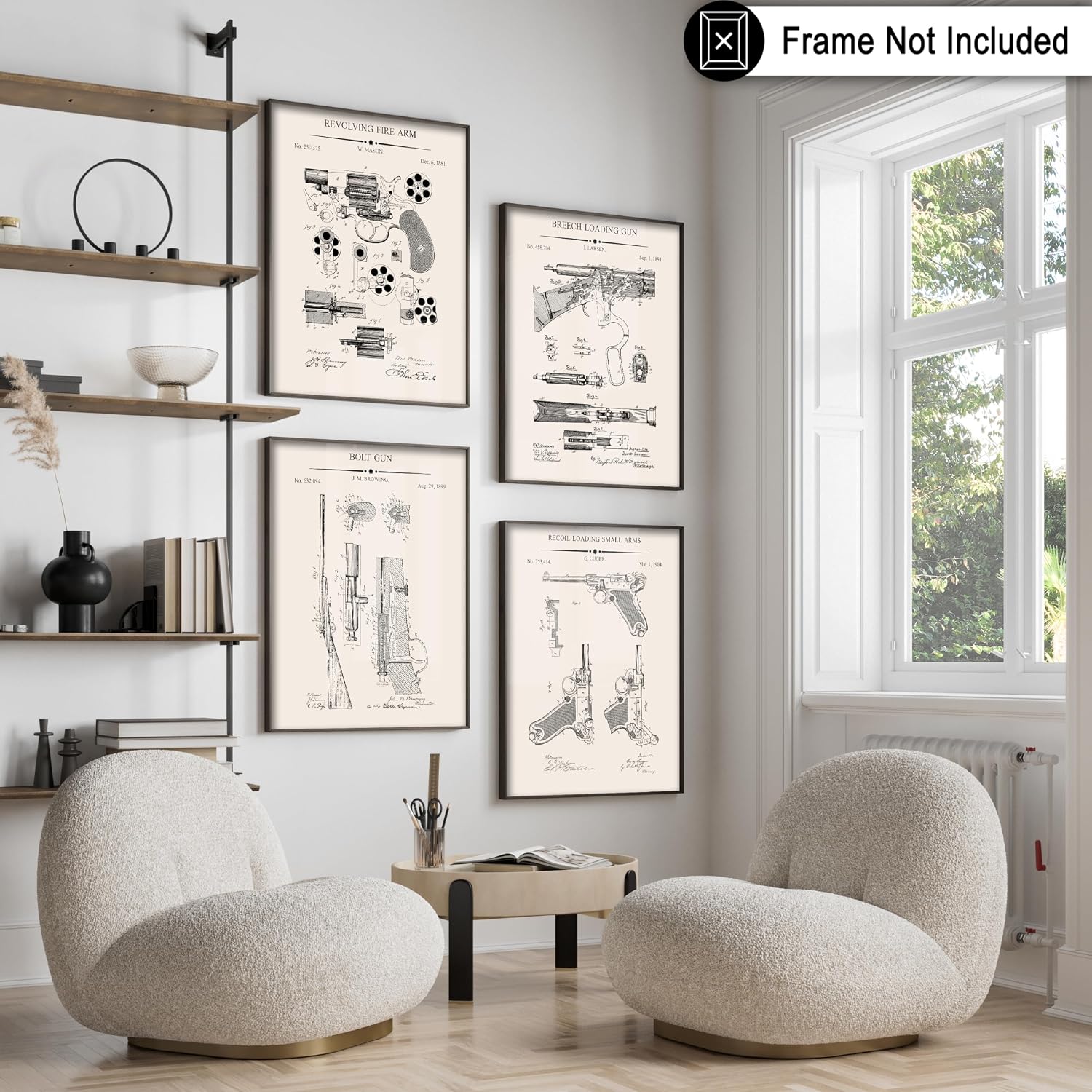 Poster Master 4-Piece Firearm Blueprint Print - Revolving Firearm Patent Poster - Breech Loading Gun Art - Technical Drawing Wall Design - Great Living Room or Office Decor - 8x10 UNFRAMED Wall Art