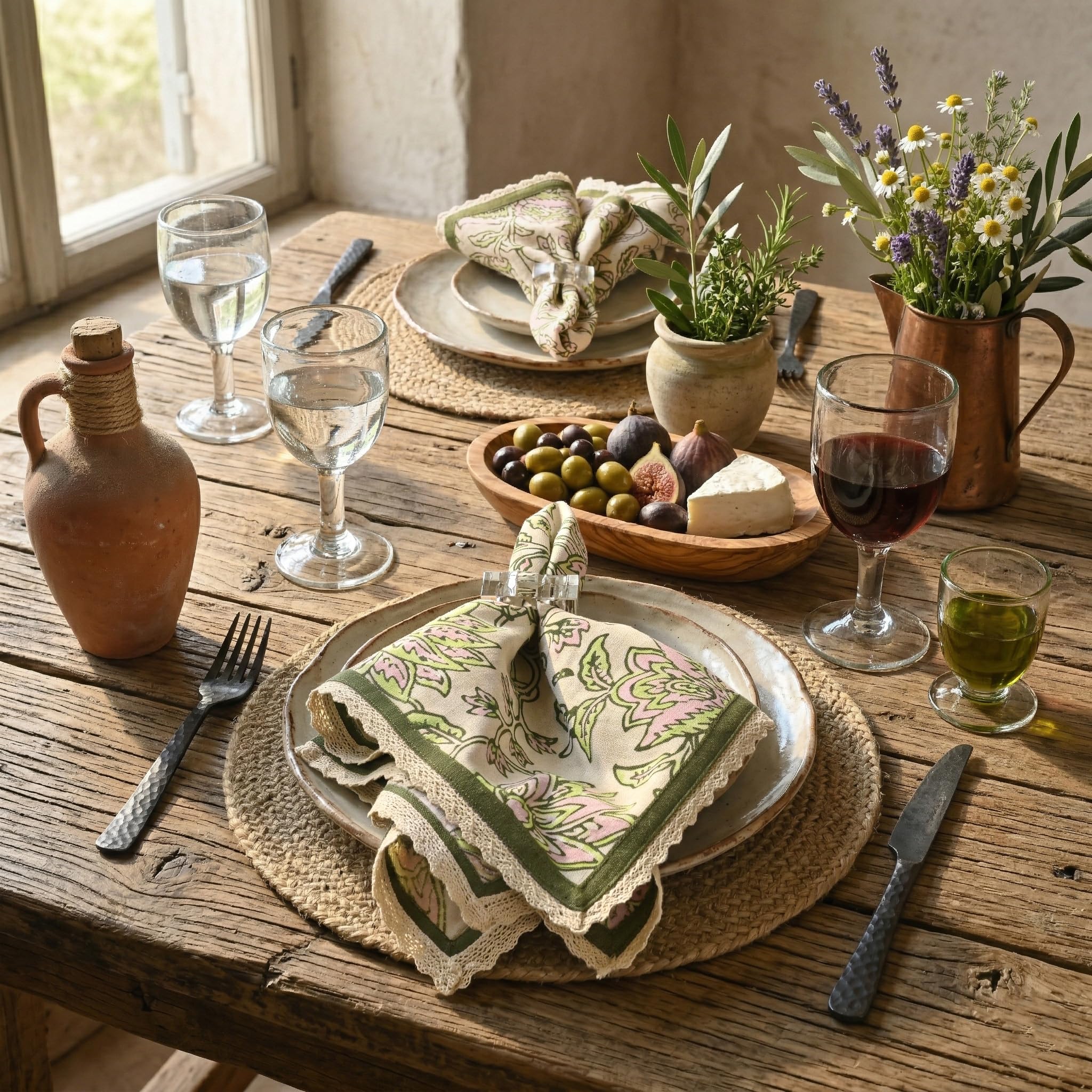 FINGERCRAFT Servietten, Baumwoll-Leinen-Mischgewebe, 12 Stück, gehrte Ecken mit eleganter Spitze für den täglichen Gebrauch, Servietten sind vorgeschrumpft und haben eine gute Saugfähigkeit