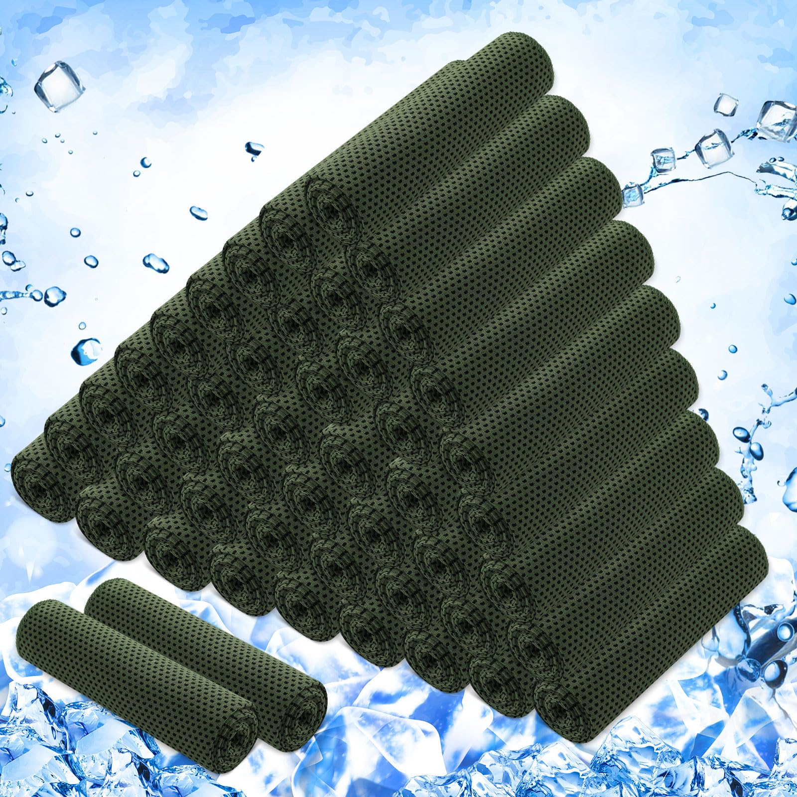 Confezione da 50 Asciugamani rinfrescanti 40"x12" Asciugamani da Yoga Traspiranti Morbidi e Freschi in Microfibra per Allenamento,Collo e Viso,Palestra Golf Sport Corsa (Verde Oliva)