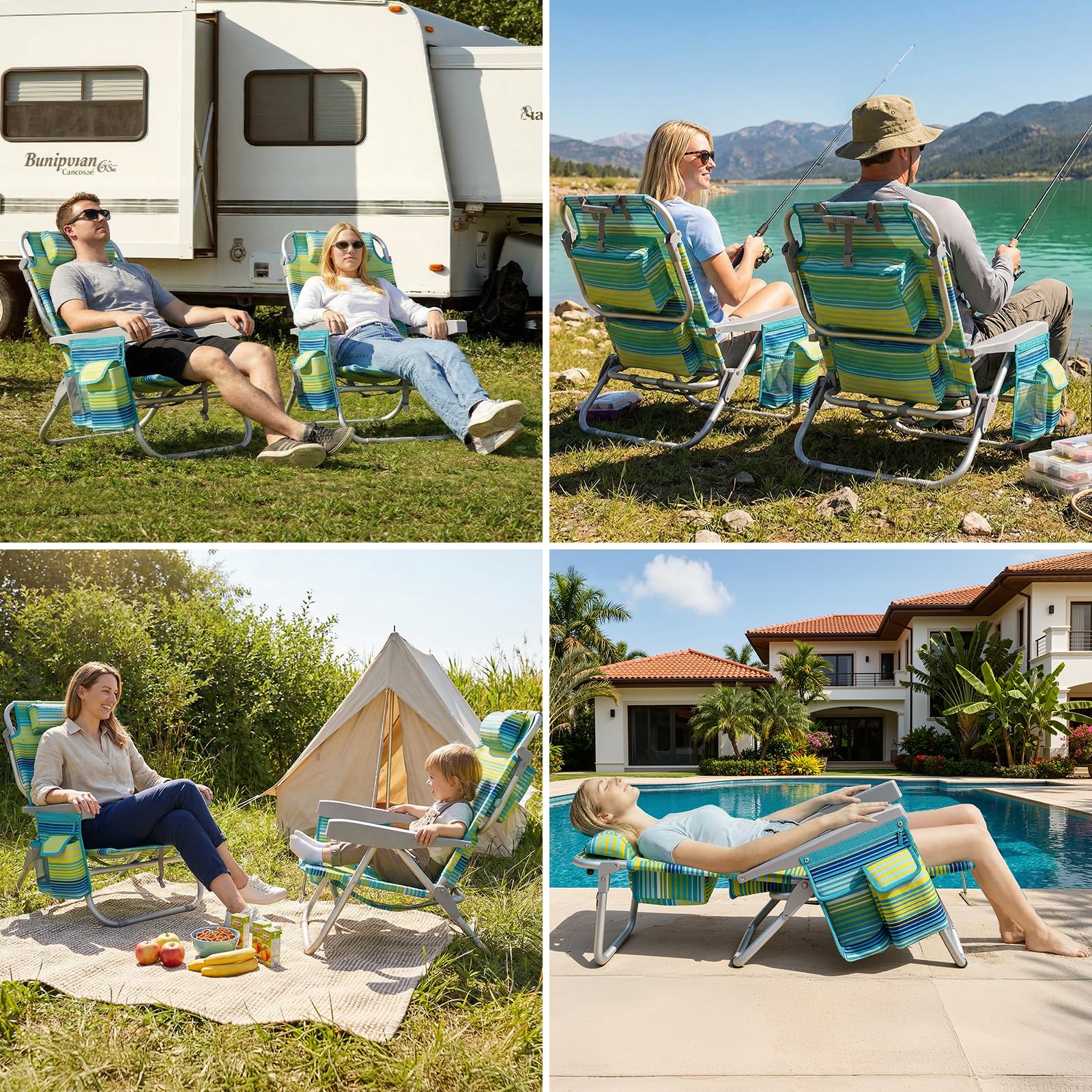 LIFERUN Chaise Pliante de Plage en Alliage d'Aluminium, Légère, Lot de 2, Chaise Pliante Portable comme Un Sac à Dos, Chaise de Camping, Inclinable, Charge Maximale 150 kg, Chaise Pliante d'Extérieur